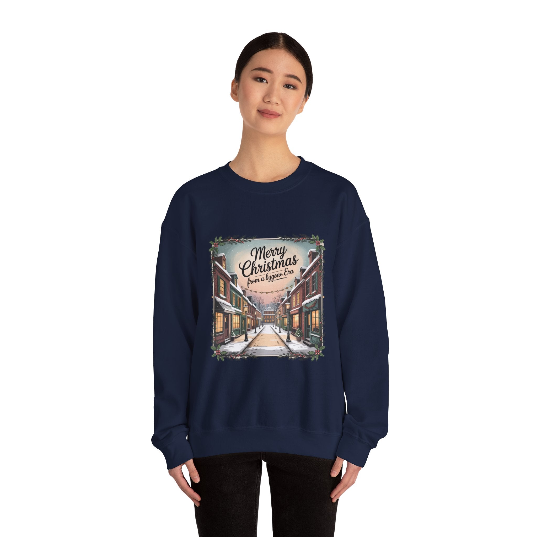 Vintage Christmas Postcard Sweatshirt | retro holiday card design, sepia holiday