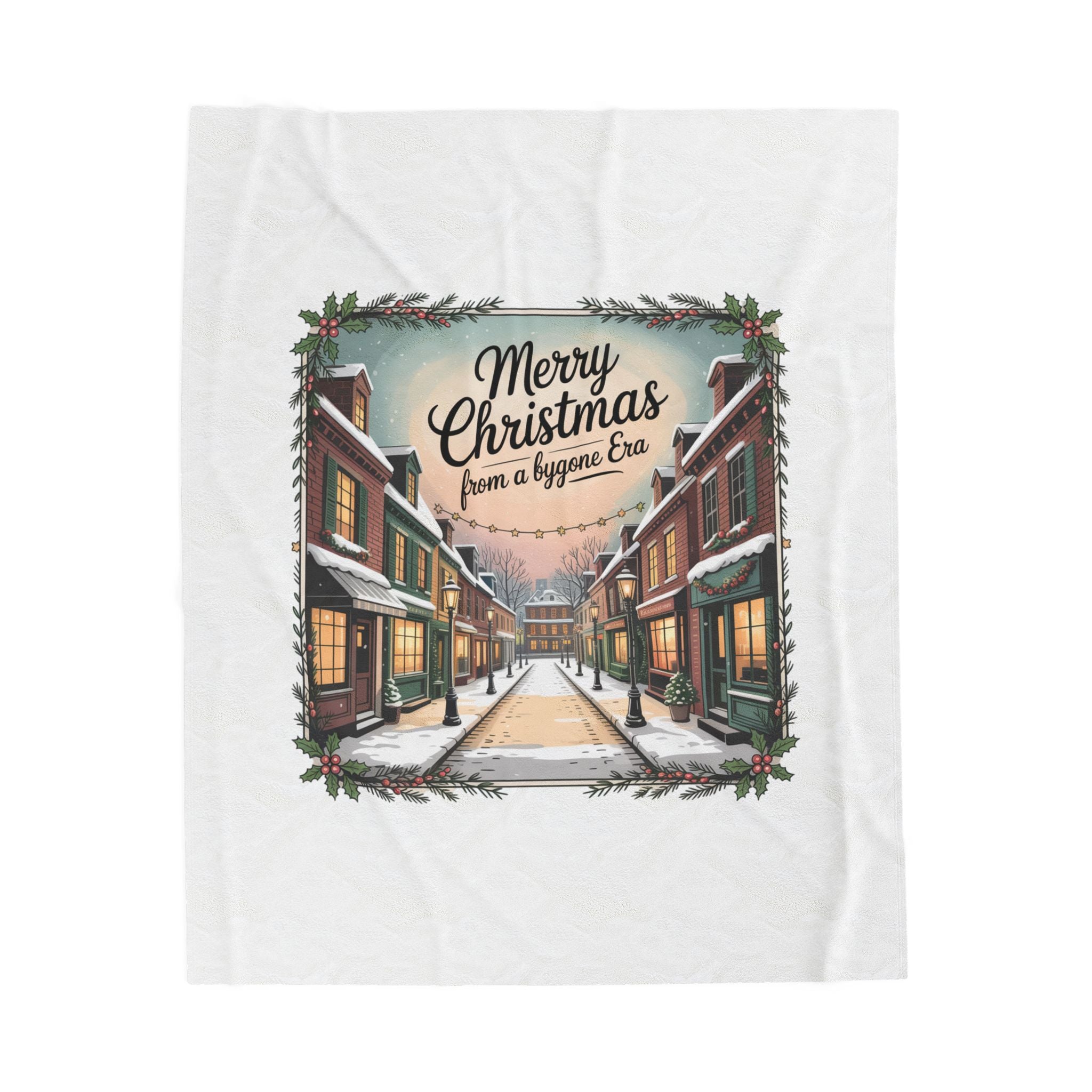 Vintage Christmas Postcard Velveteen Blanket | Retro Holiday Card Design
