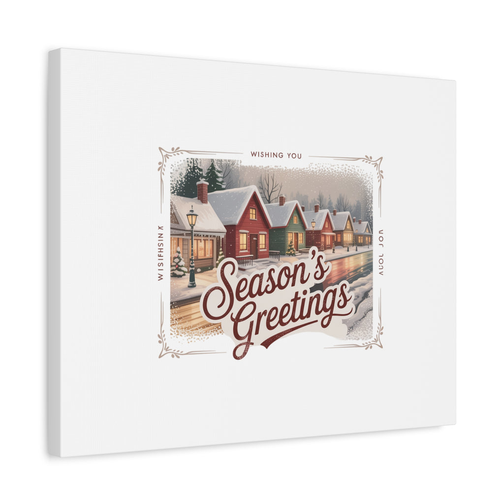 Season's Greetings Vintage Christmas Postcard Canvas | Retro Holiday Wall Art