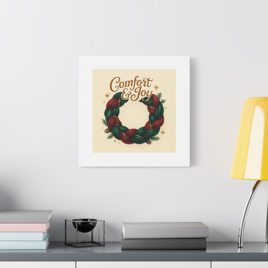 Christmas Wreath Canvas - "Comfort & Joy" Holiday Wall Art