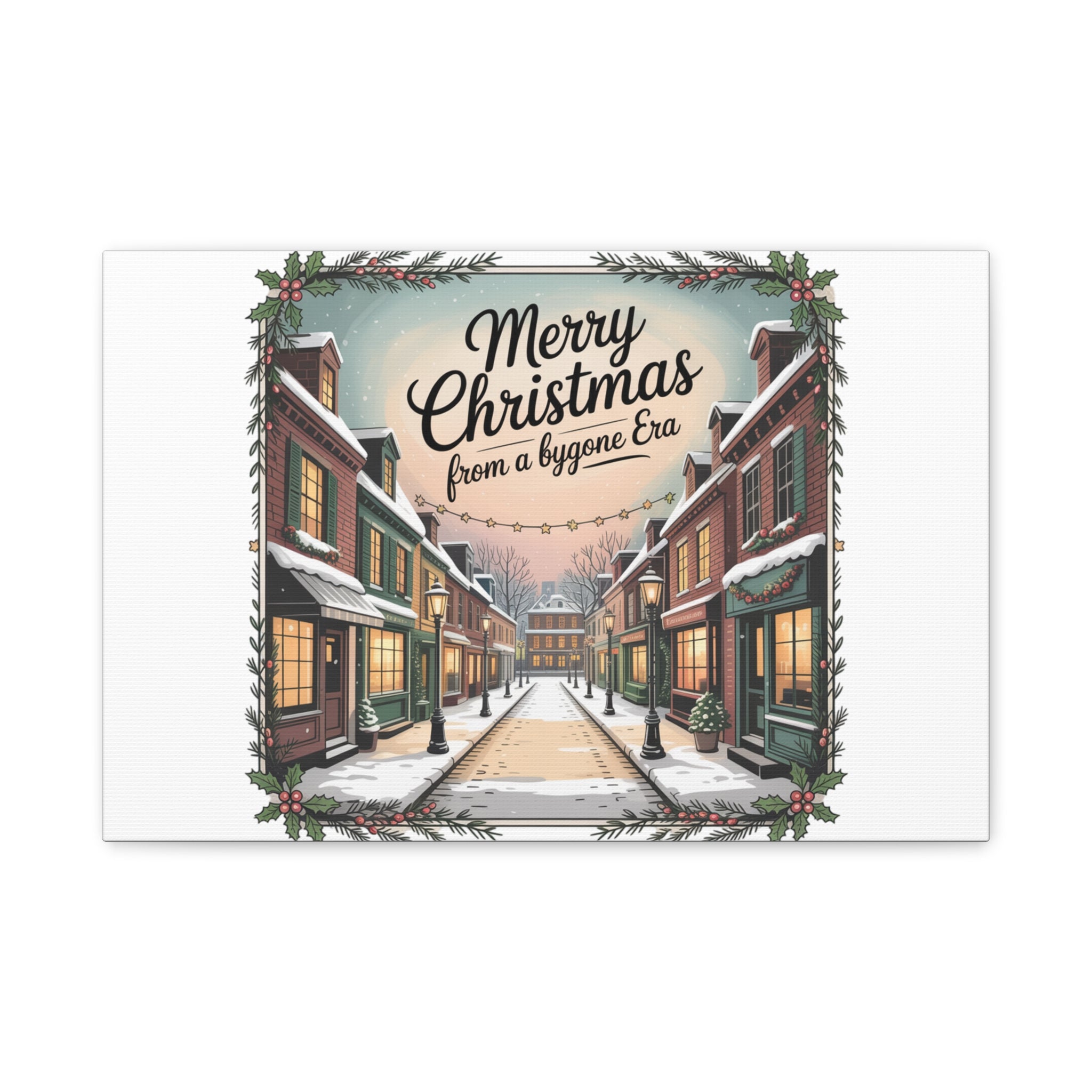 Merry Christmas Vintage Postcard Canvas | Retro Holiday Card Design