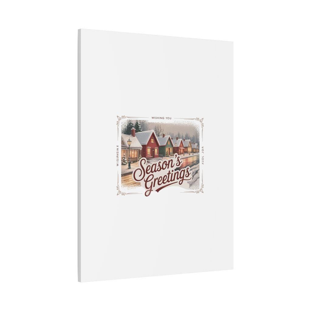 Season's Greetings Vintage Christmas Postcard Canvas | Retro Holiday Wall Art