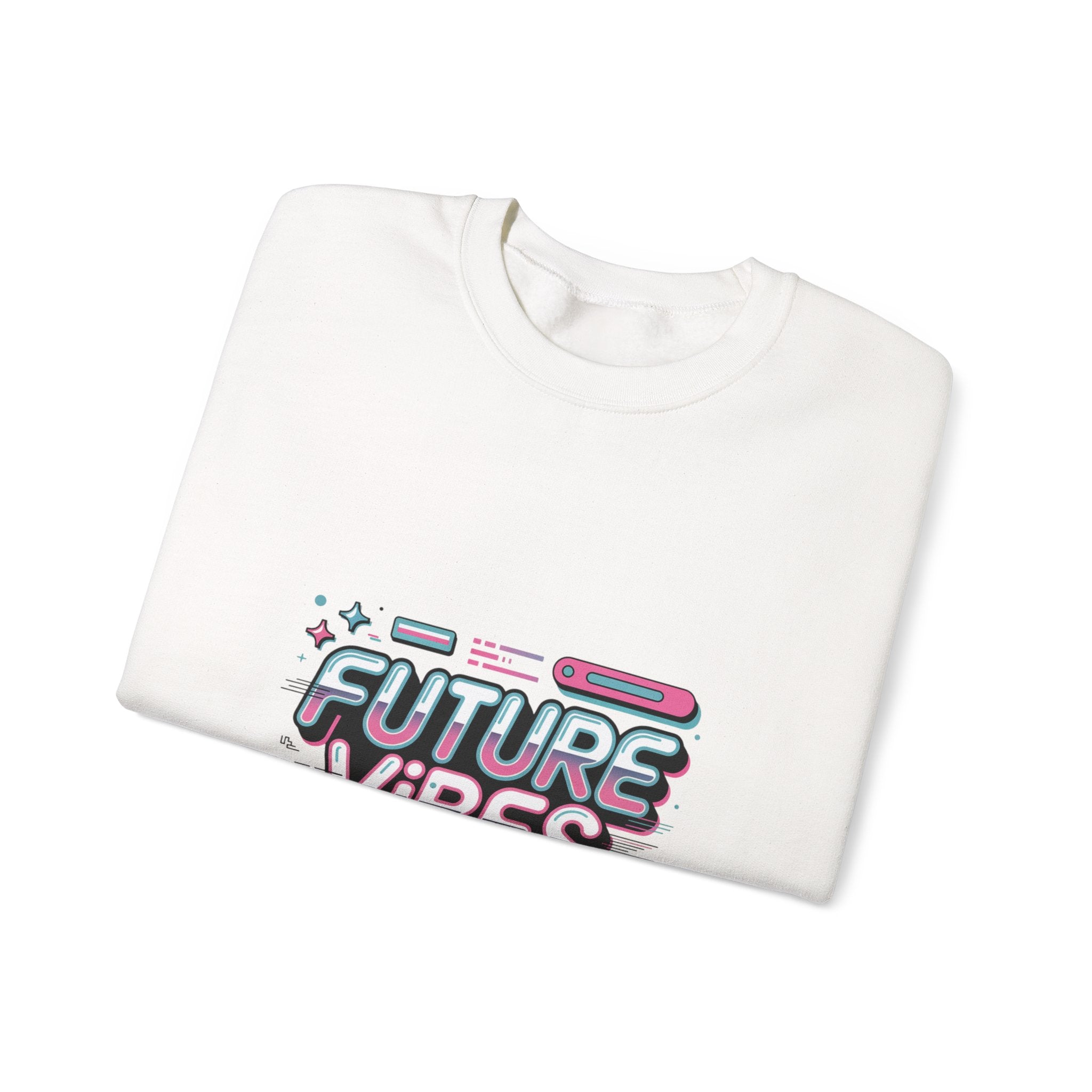 Future Vibes Crewneck Sweatshirt | Y2K Cyber Holo, Retro Tech Chrome Text