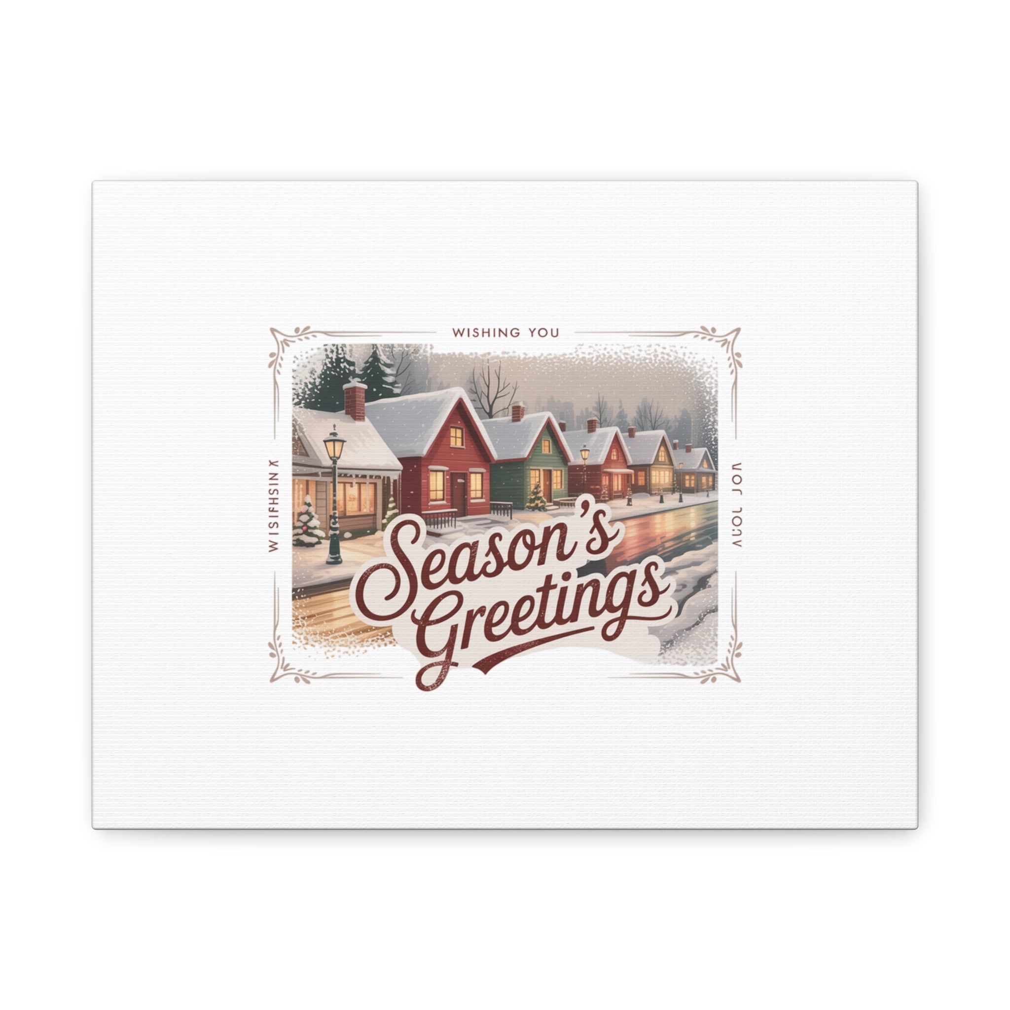 Season's Greetings Vintage Christmas Postcard Canvas | Retro Holiday Wall Art