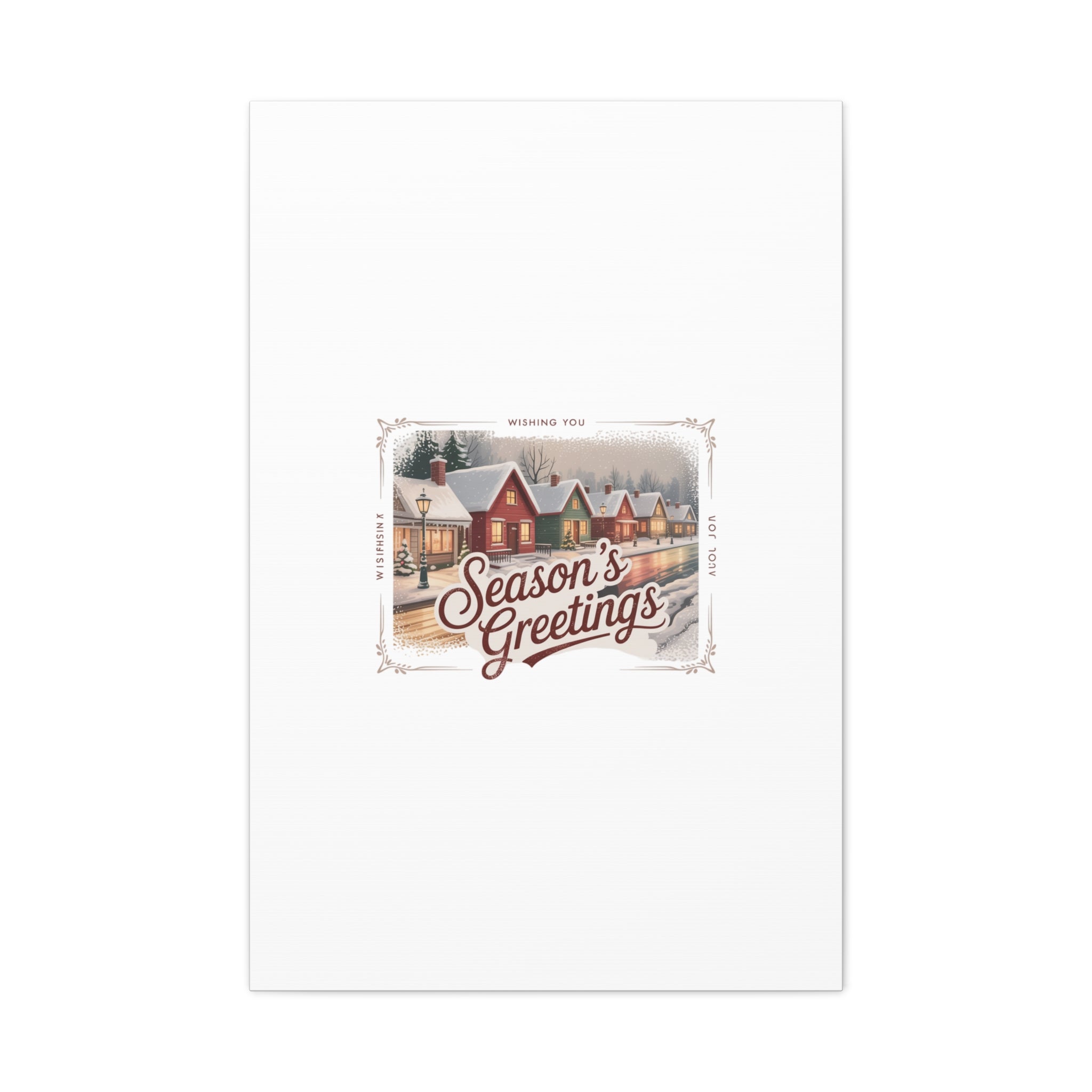 Season's Greetings Vintage Christmas Postcard Canvas | Retro Holiday Wall Art