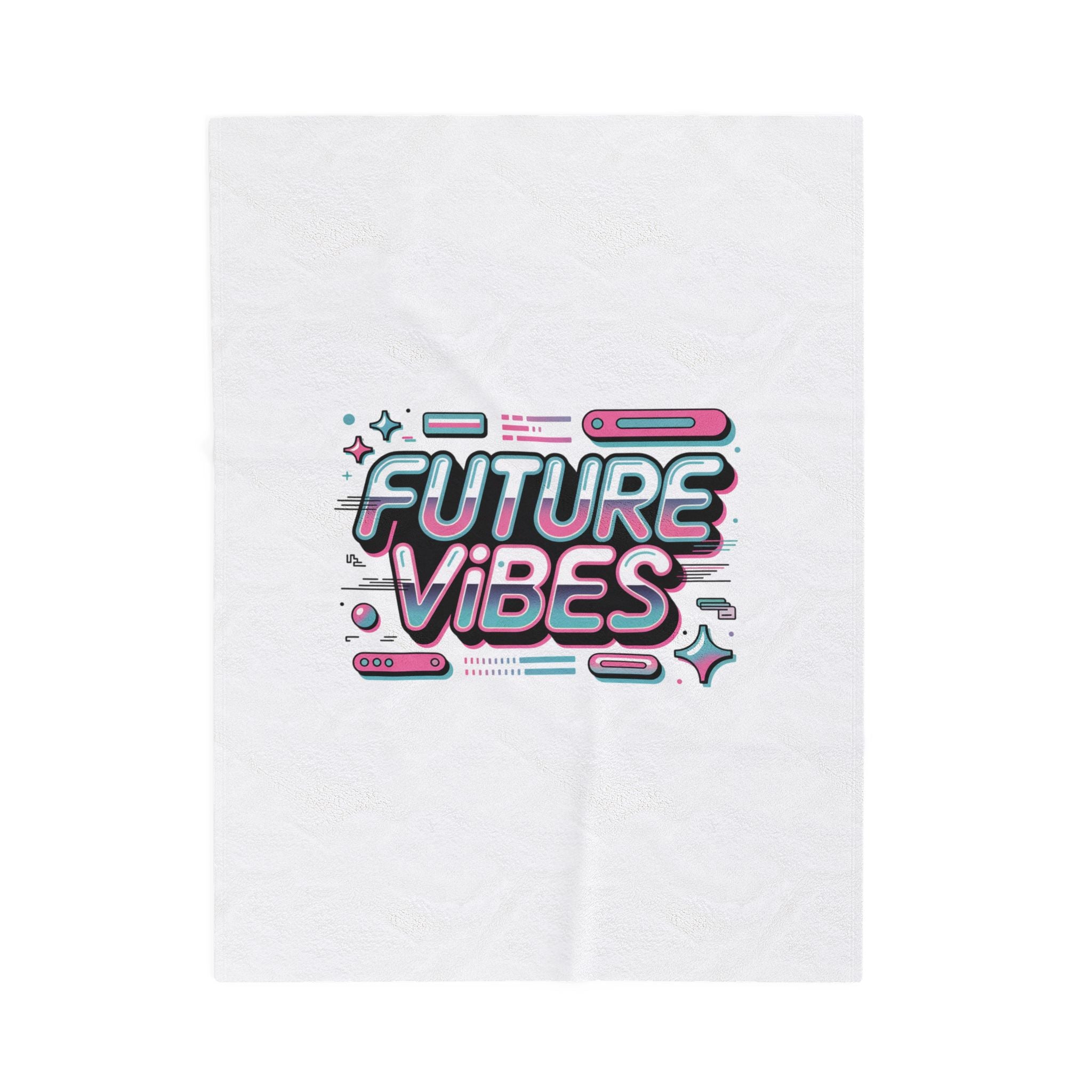 Future Vibes Velveteen Blanket | Y2K cyber holo retro tech chrome text