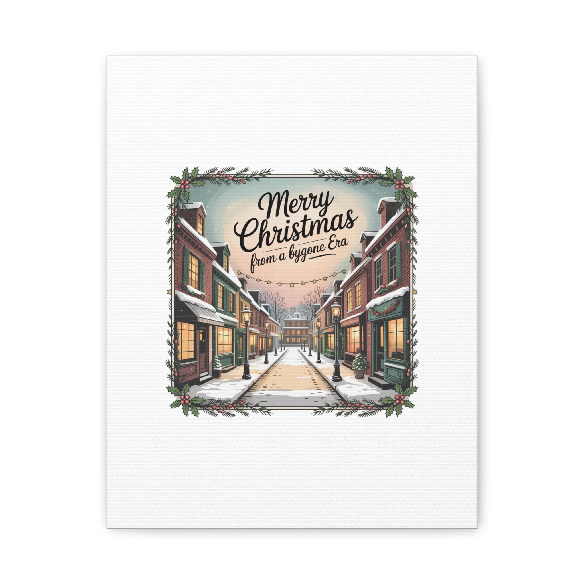 Merry Christmas Vintage Postcard Canvas | Retro Holiday Card Design