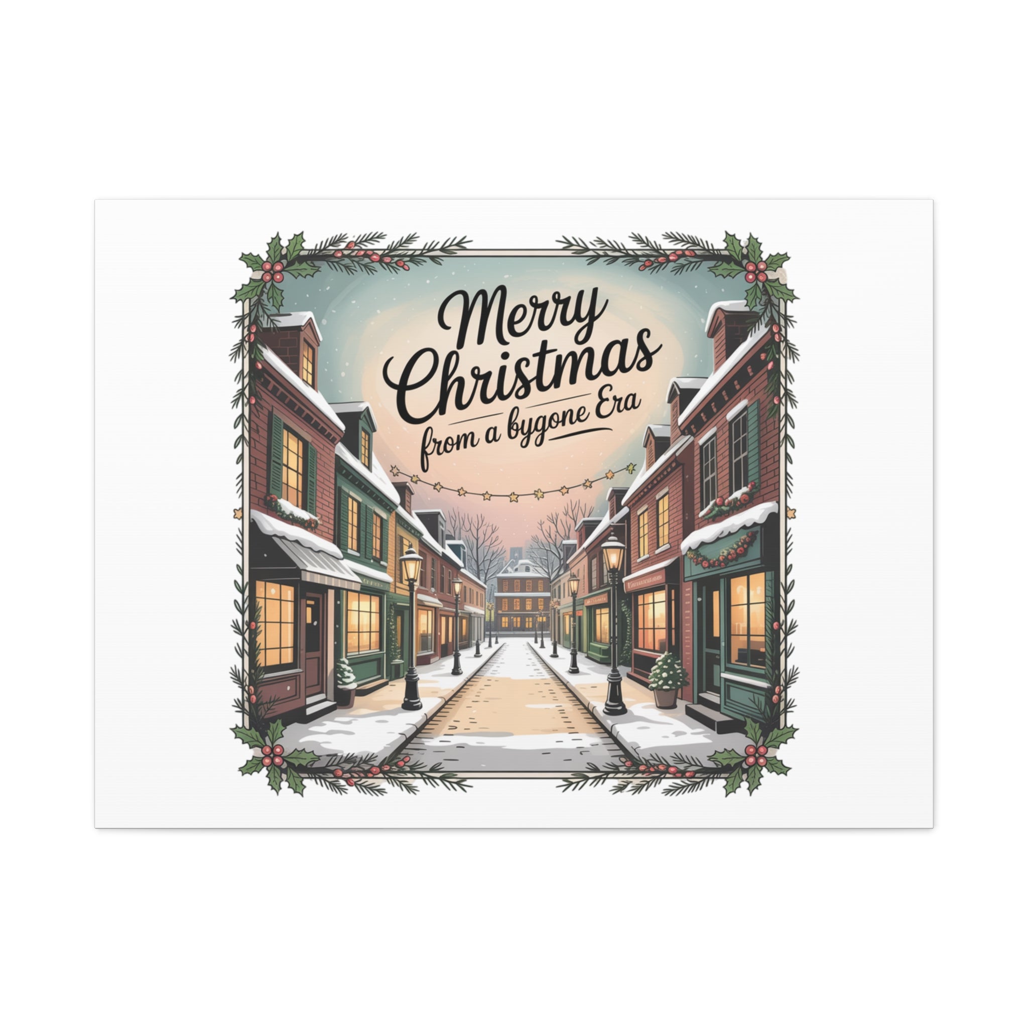 Merry Christmas Vintage Postcard Canvas | Retro Holiday Card Design