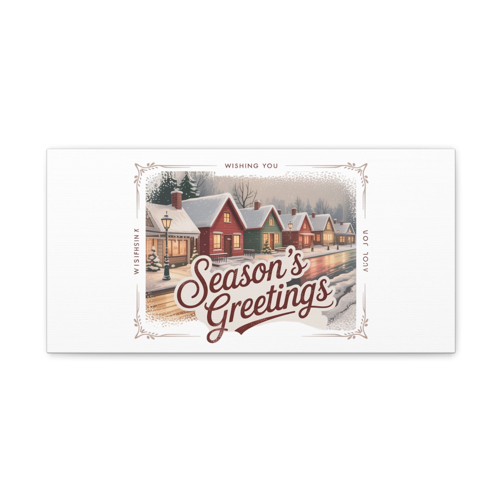 Season's Greetings Vintage Christmas Postcard Canvas | Retro Holiday Wall Art