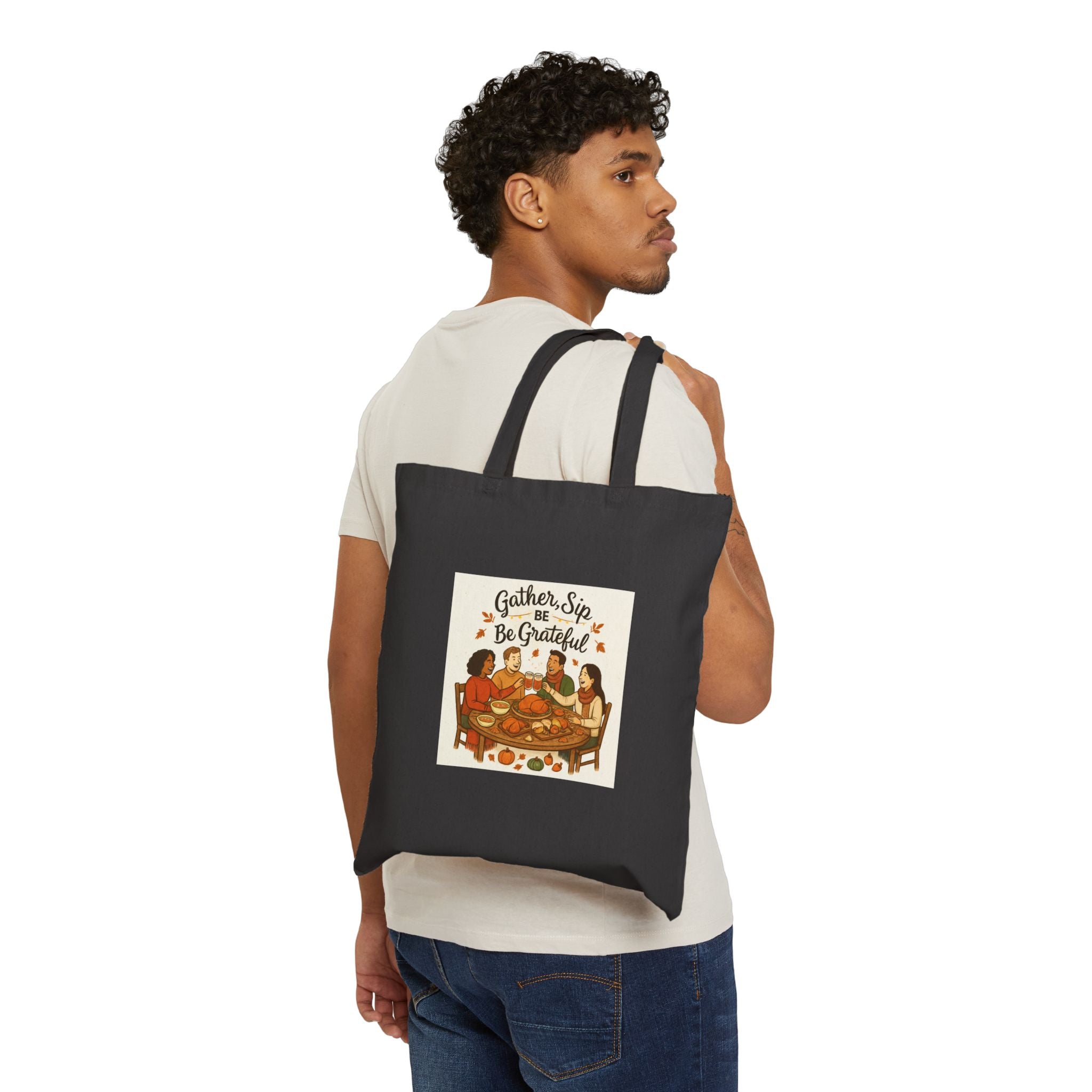 Thankful Gathering Tote Bag — "Gather, Sip & Be Grateful" Canvas Tote