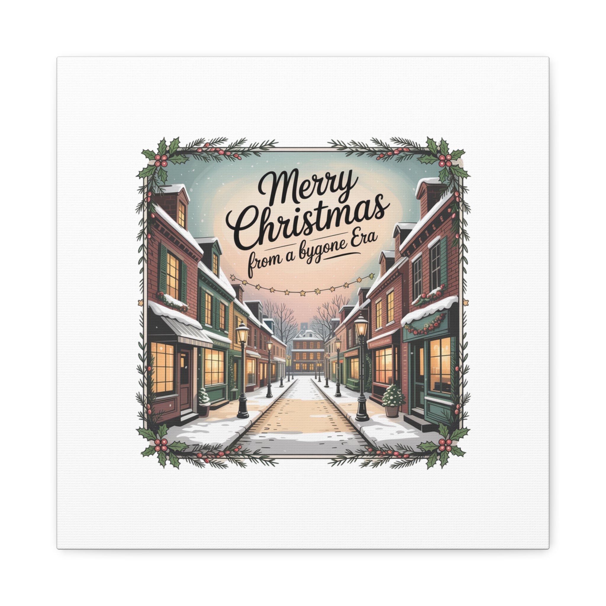 Merry Christmas Vintage Postcard Canvas | Retro Holiday Card Design