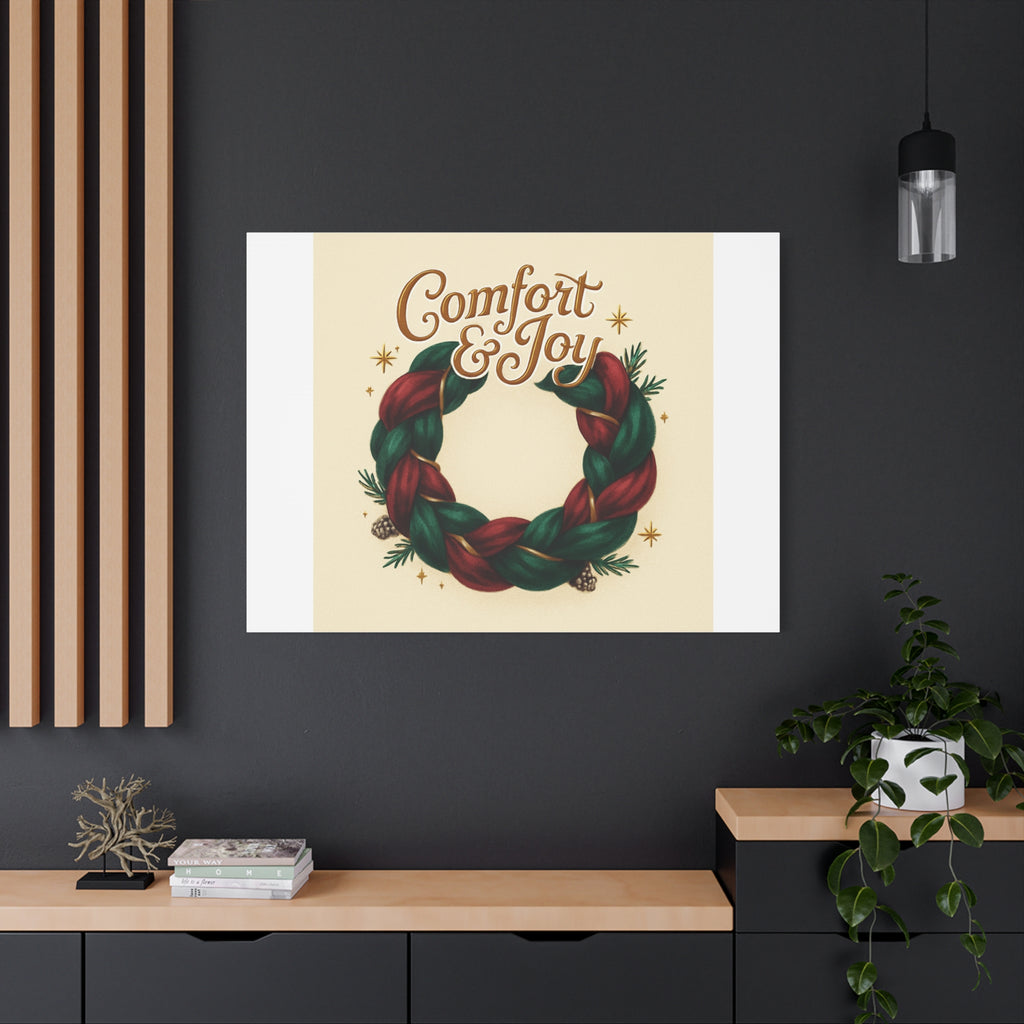 Christmas Wreath Canvas - "Comfort & Joy" Holiday Wall Art