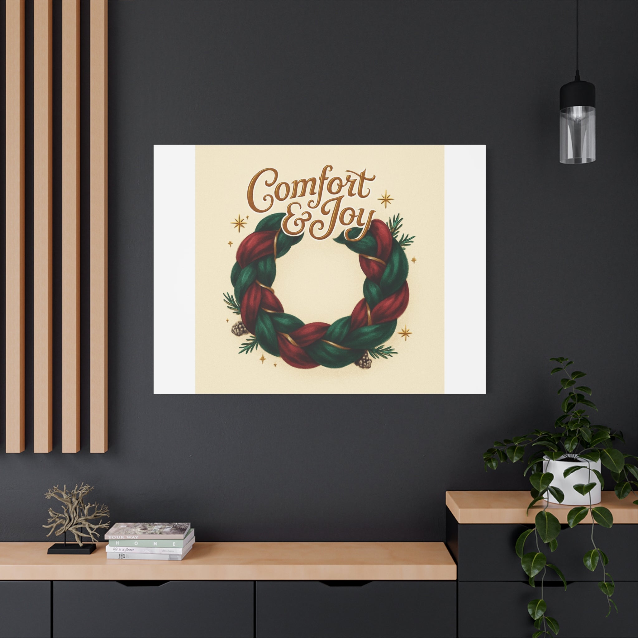 Christmas Wreath Canvas - "Comfort & Joy" Holiday Wall Art