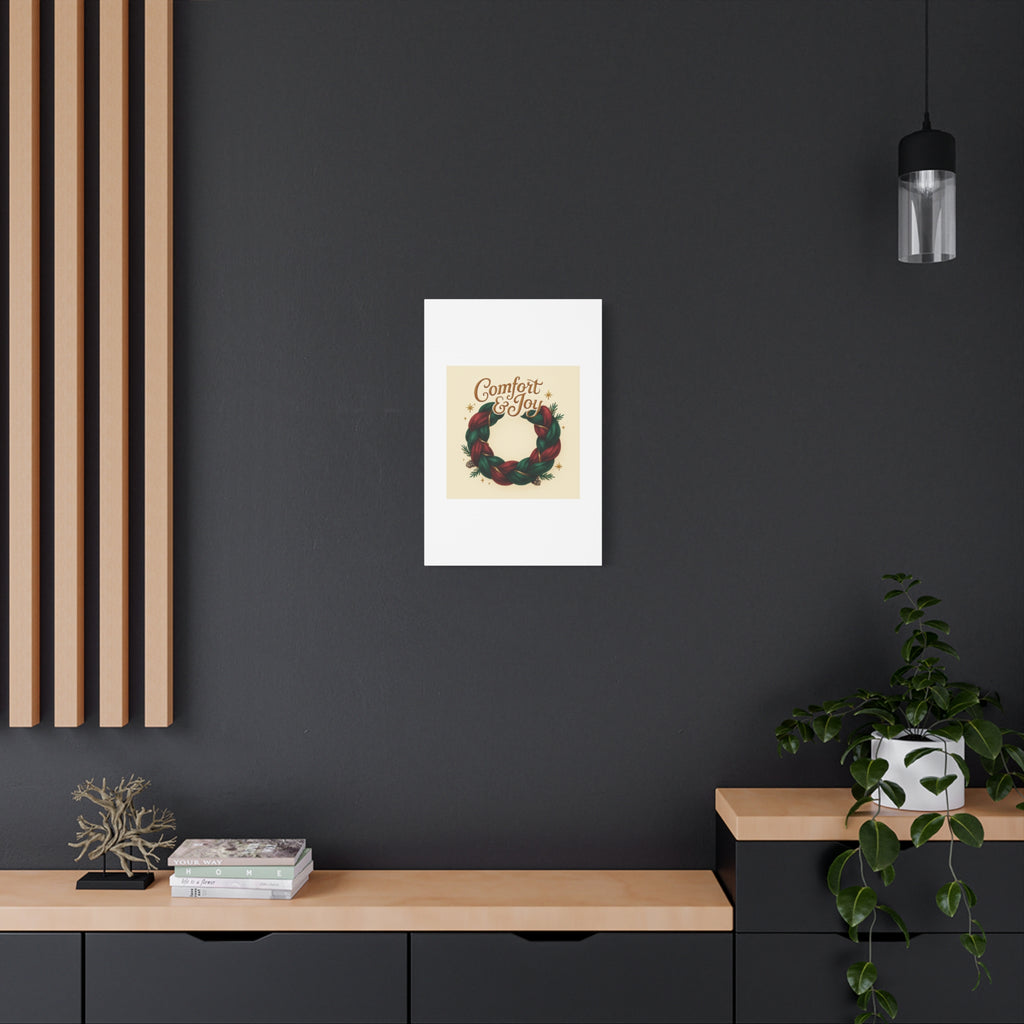 Christmas Wreath Canvas - "Comfort & Joy" Holiday Wall Art