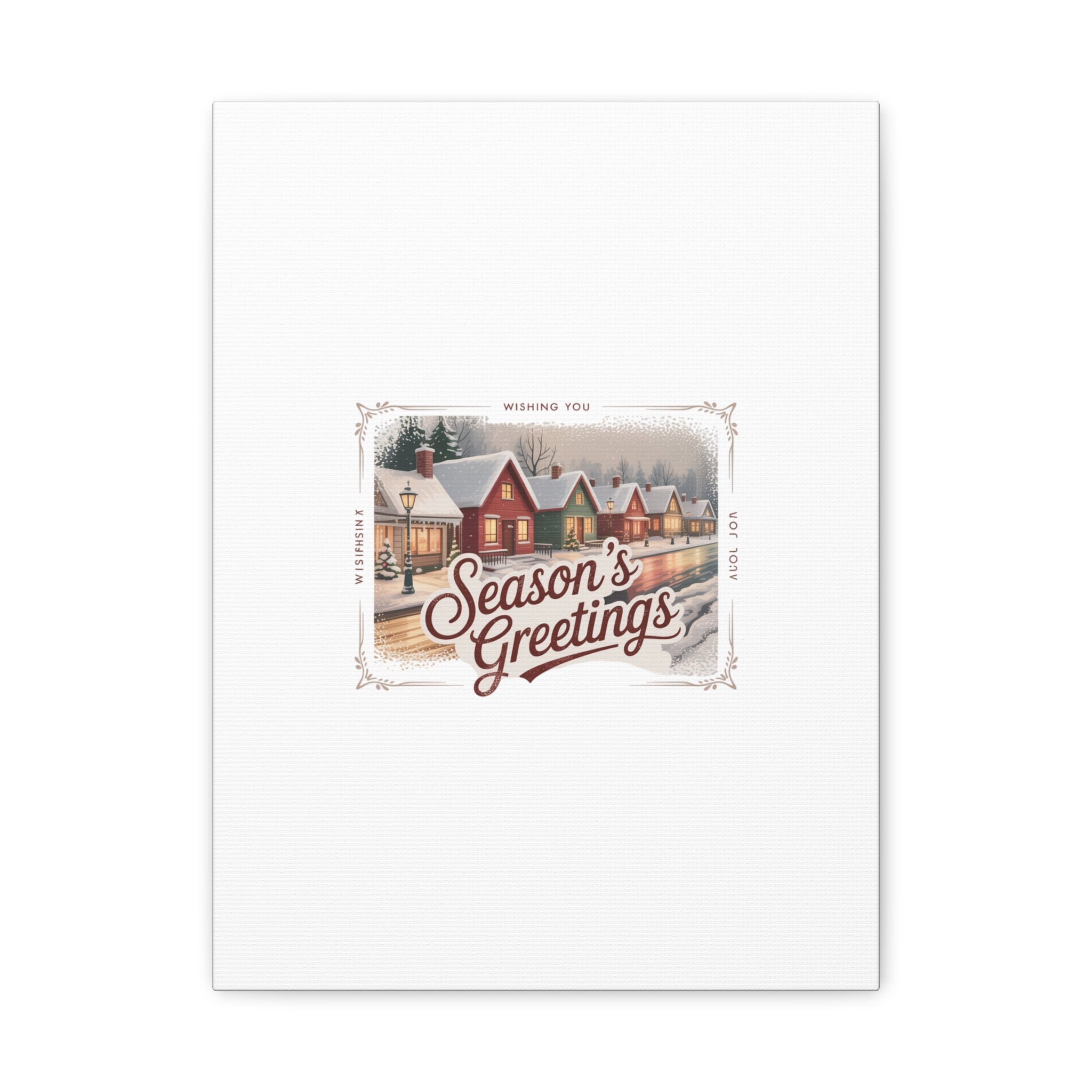 Season's Greetings Vintage Christmas Postcard Canvas | Retro Holiday Wall Art