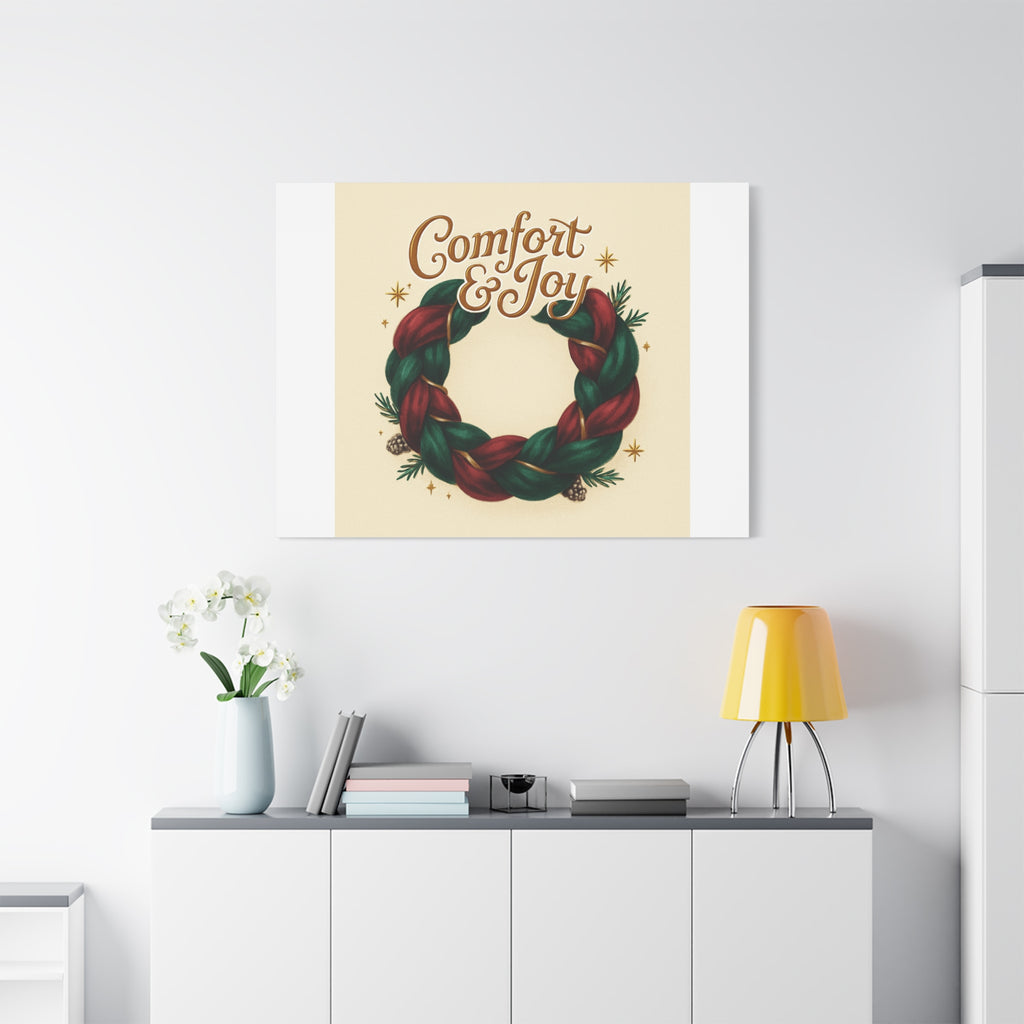 Christmas Wreath Canvas - "Comfort & Joy" Holiday Wall Art
