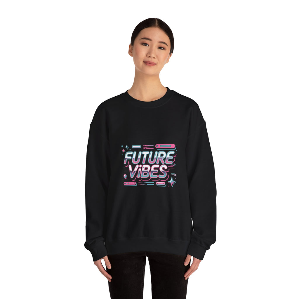 Future Vibes Crewneck Sweatshirt | Y2K Cyber Holo, Retro Tech Chrome Text