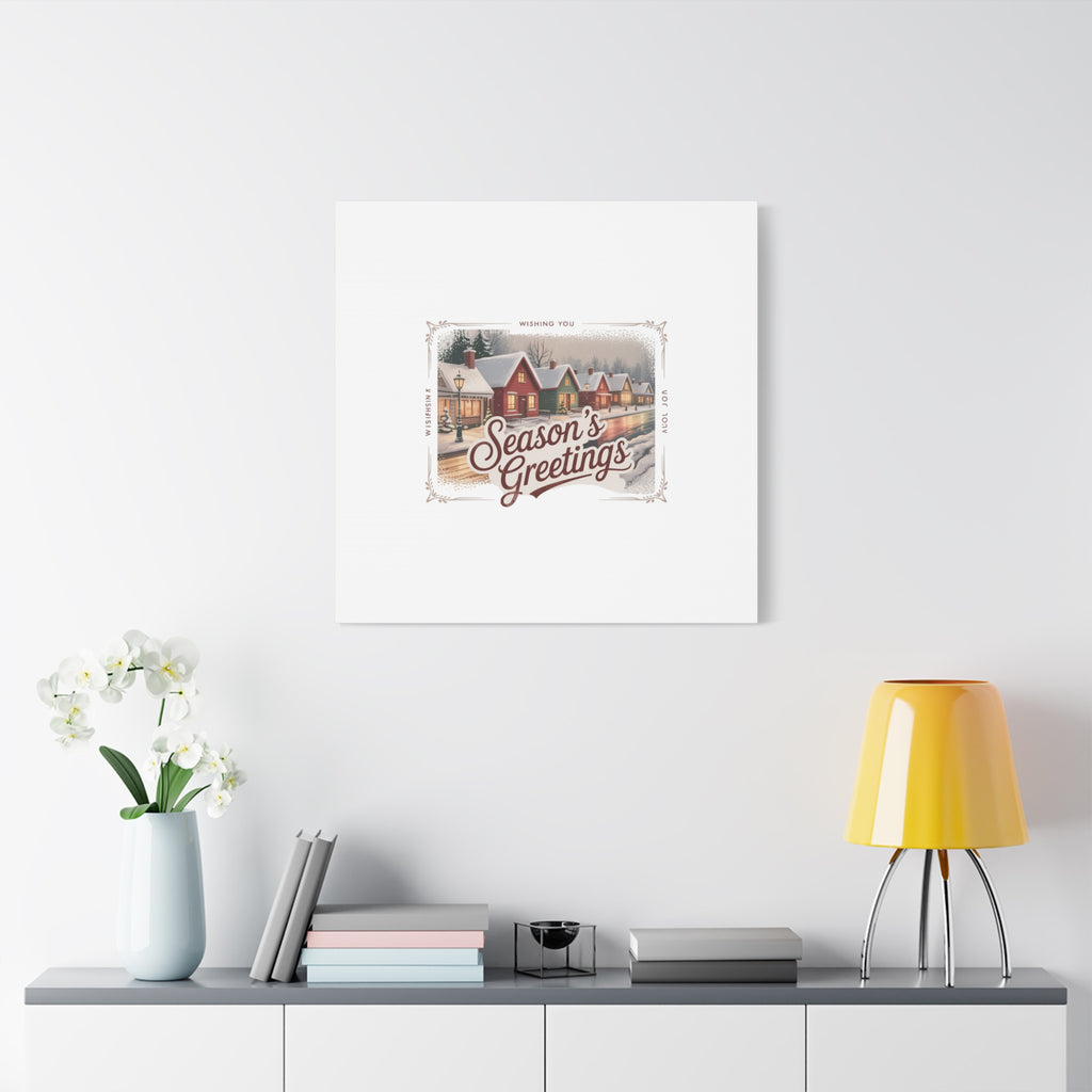 Season's Greetings Vintage Christmas Postcard Canvas | Retro Holiday Wall Art