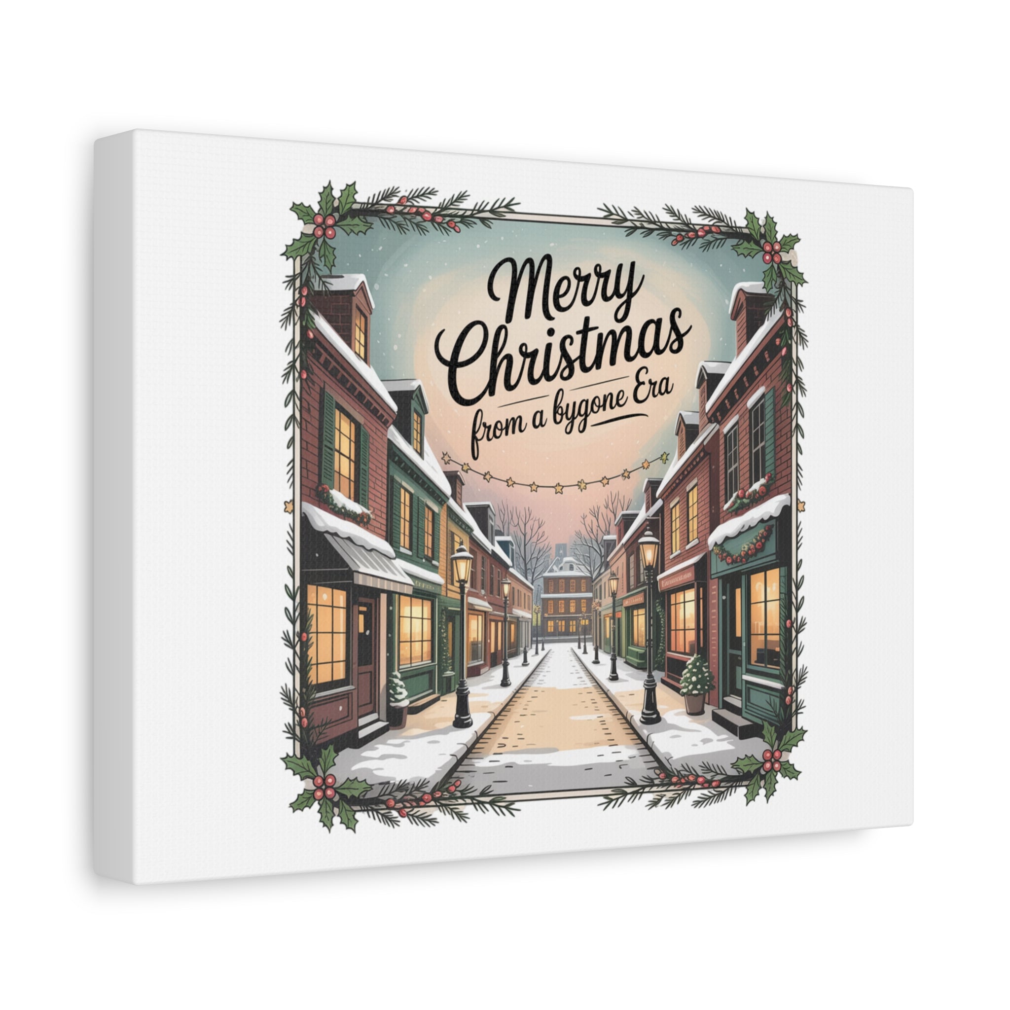 Merry Christmas Vintage Postcard Canvas | Retro Holiday Card Design