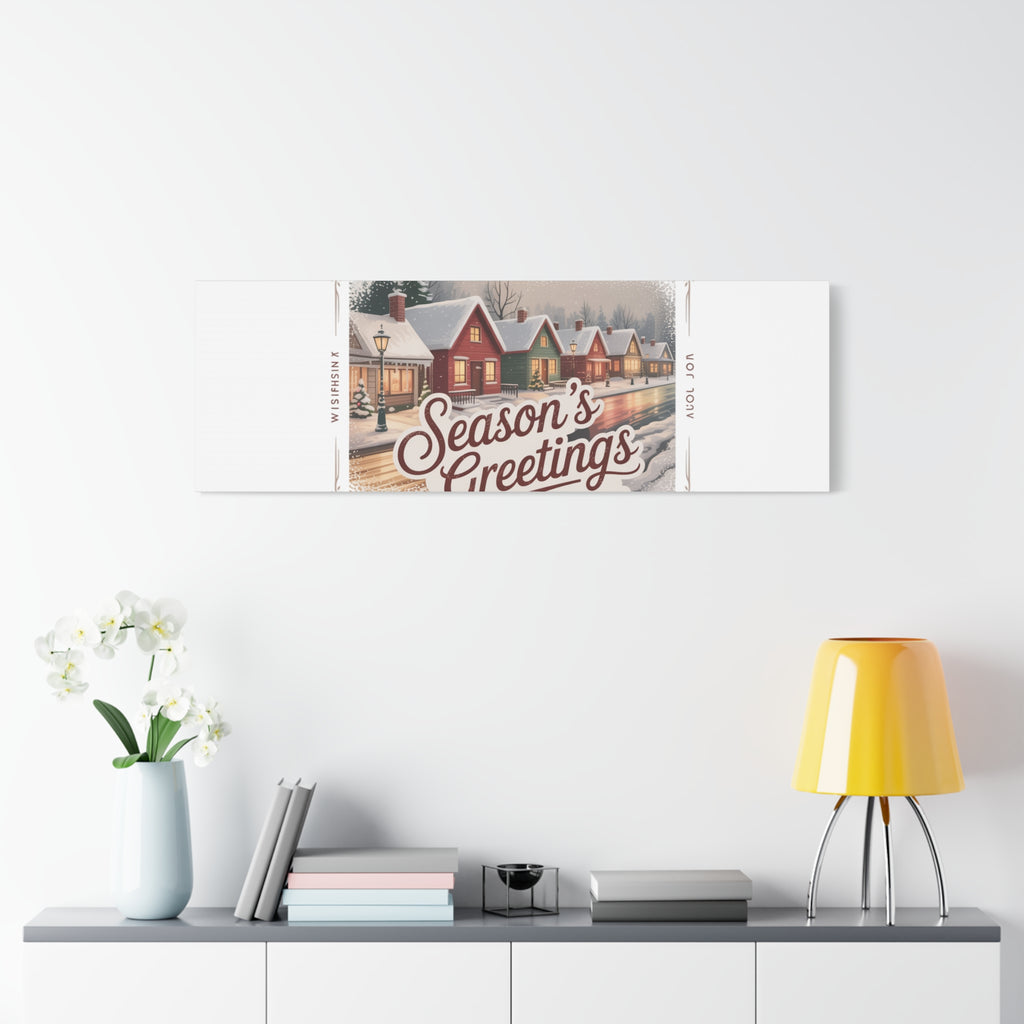 Season's Greetings Vintage Christmas Postcard Canvas | Retro Holiday Wall Art