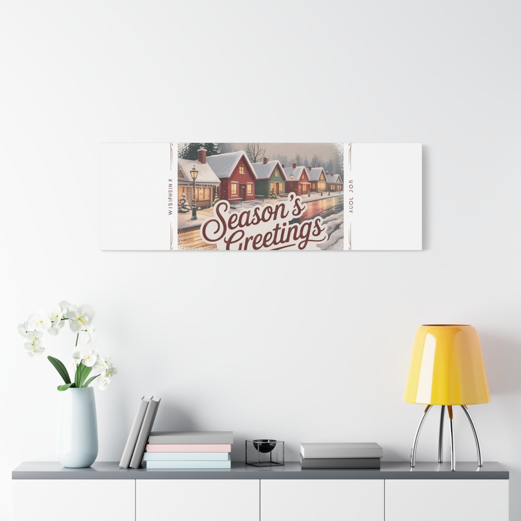 Season's Greetings Vintage Christmas Postcard Canvas | Retro Holiday Wall Art