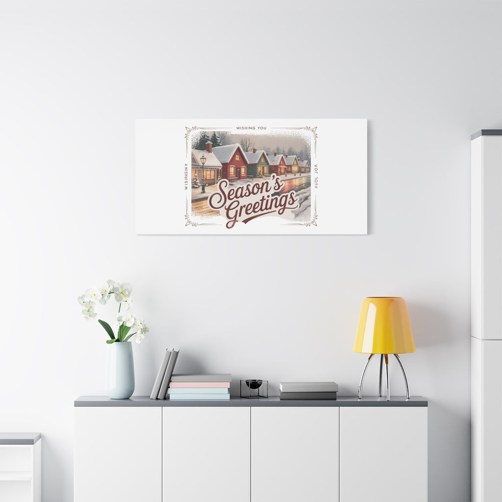 Season's Greetings Vintage Christmas Postcard Canvas | Retro Holiday Wall Art