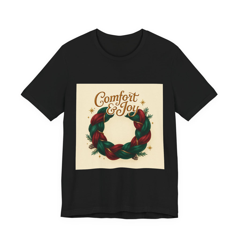 Comfort & Joy Wreath T-Shirt — Retro Holiday Christmas Tee