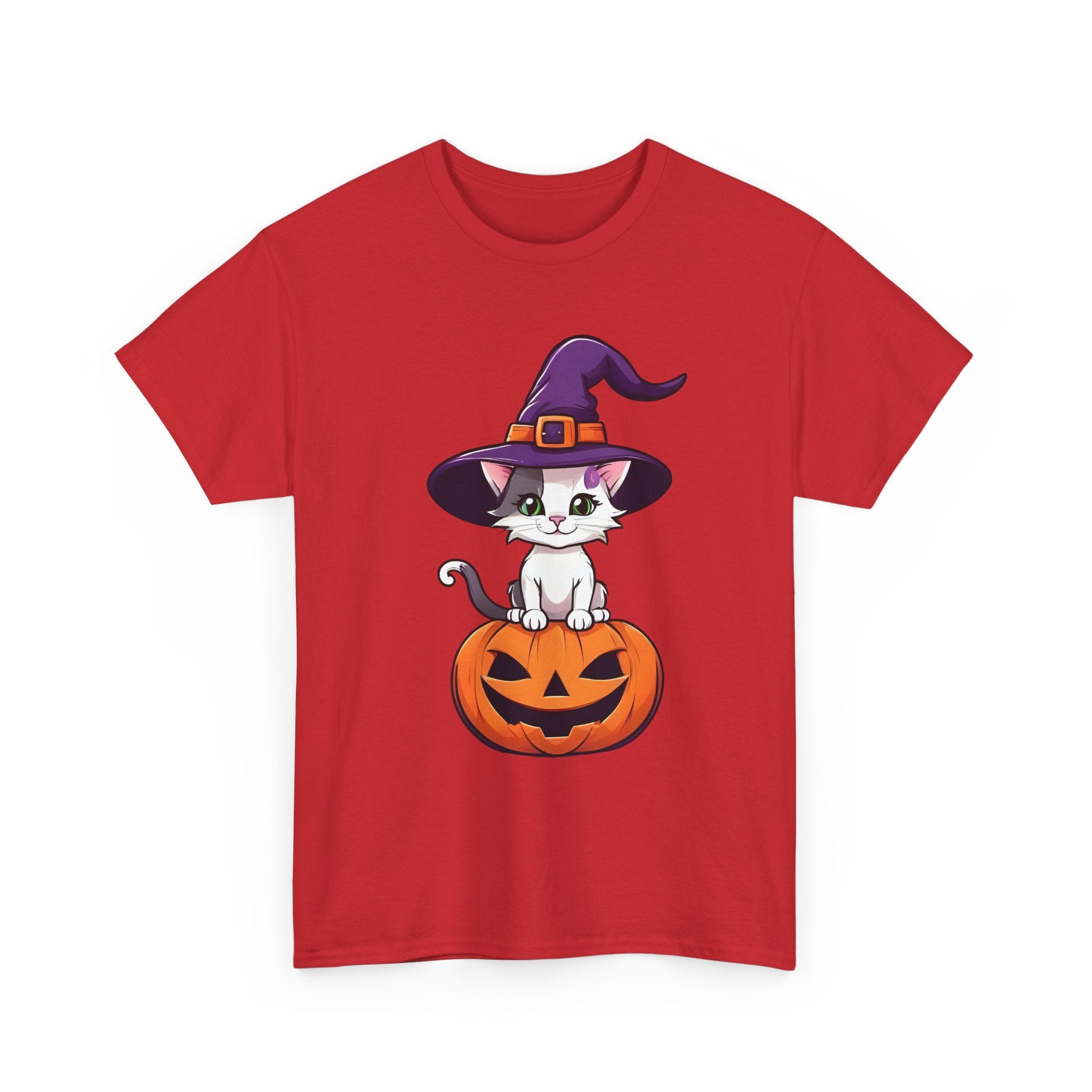Halloween Kitten Tee, Witch Hat Cat Shirt, Pumpkin Cartoon Tshirt, Fall Season Unisex Top, Spooky Graphic Tee, Cute Animal Costume Apparel