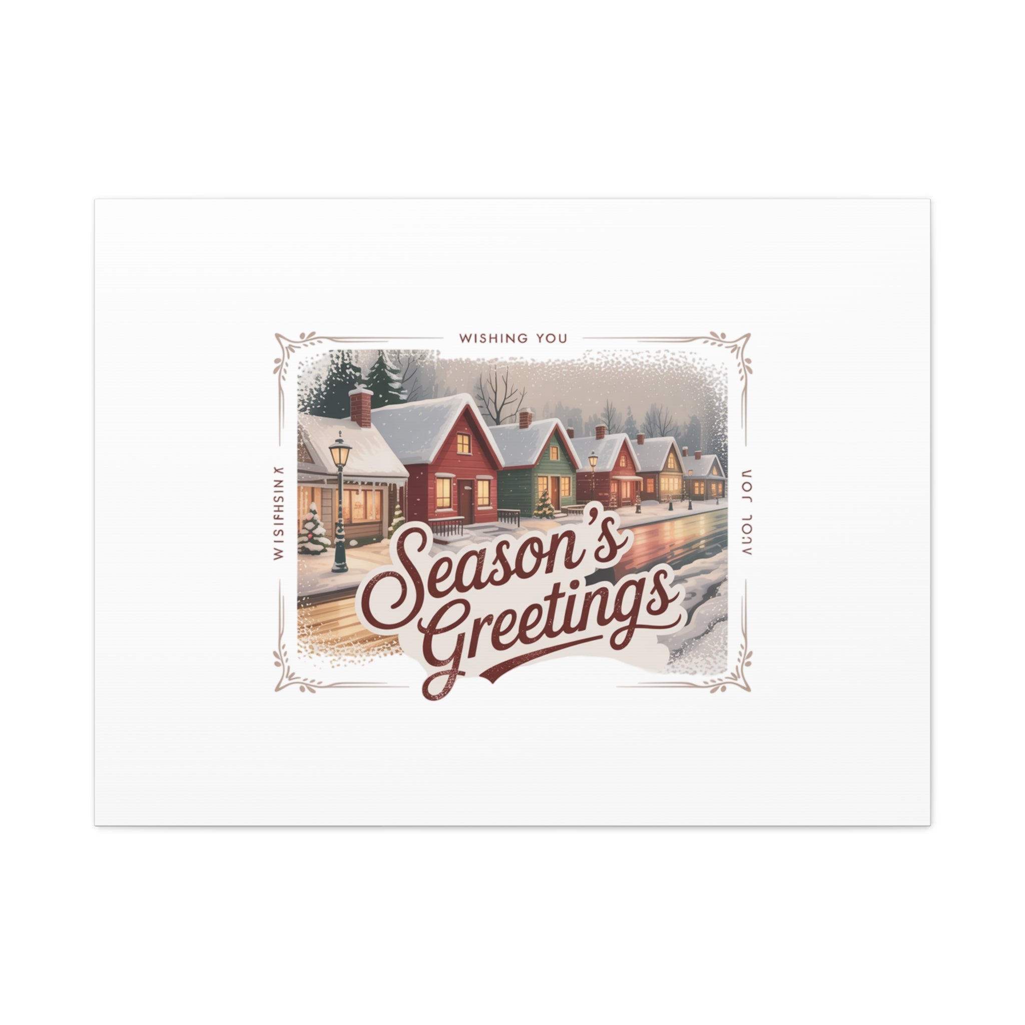 Season's Greetings Vintage Christmas Postcard Canvas | Retro Holiday Wall Art