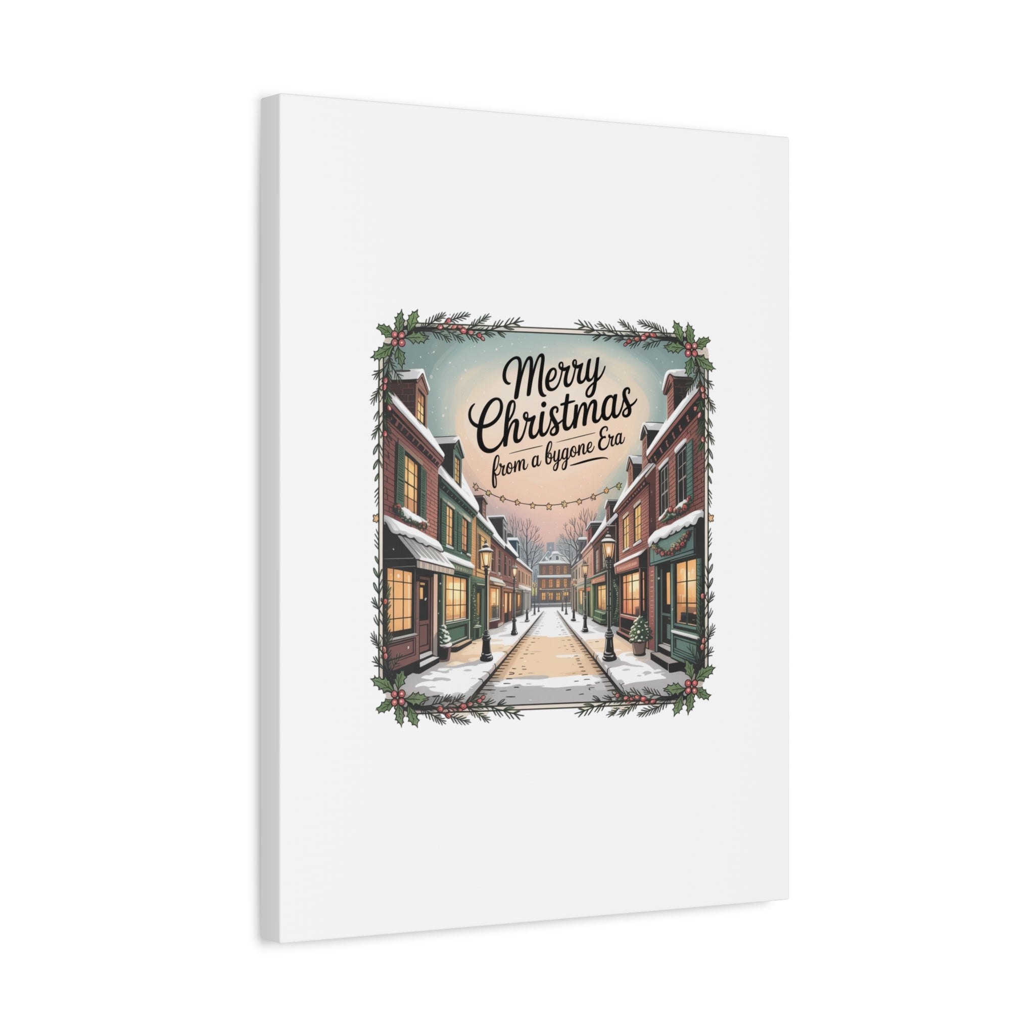 Merry Christmas Vintage Postcard Canvas | Retro Holiday Card Design