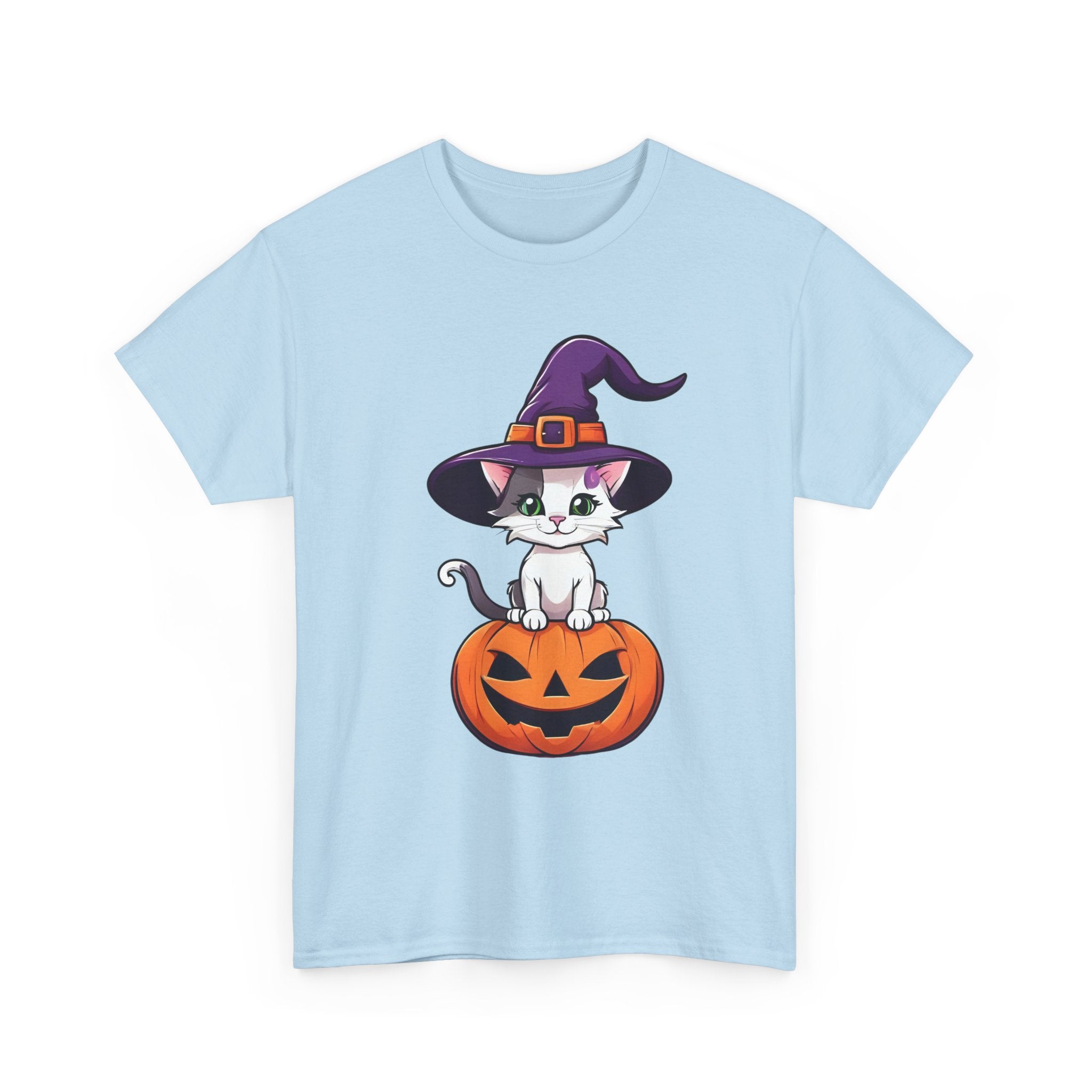 Halloween Kitten Tee, Witch Hat Cat Shirt, Pumpkin Cartoon Tshirt, Fall Season Unisex Top, Spooky Graphic Tee, Cute Animal Costume Apparel