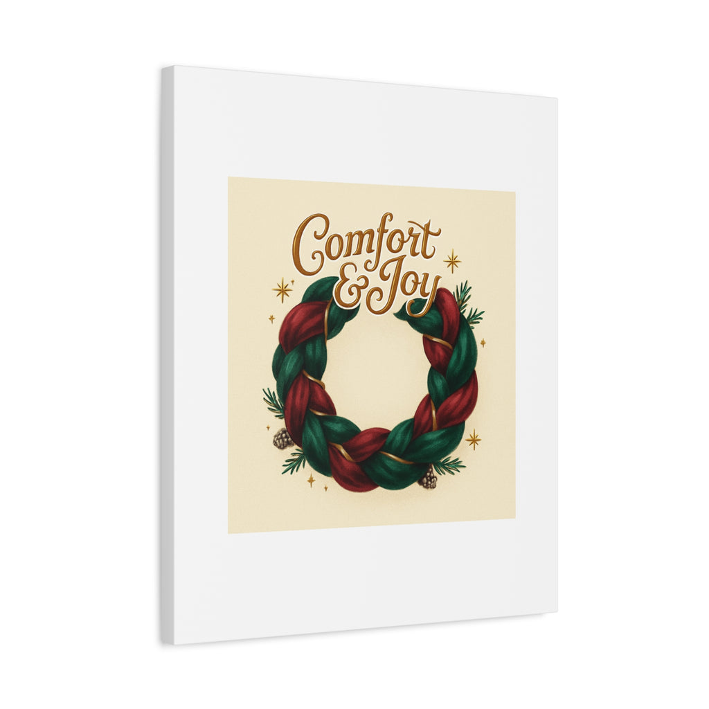 Christmas Wreath Canvas - "Comfort & Joy" Holiday Wall Art