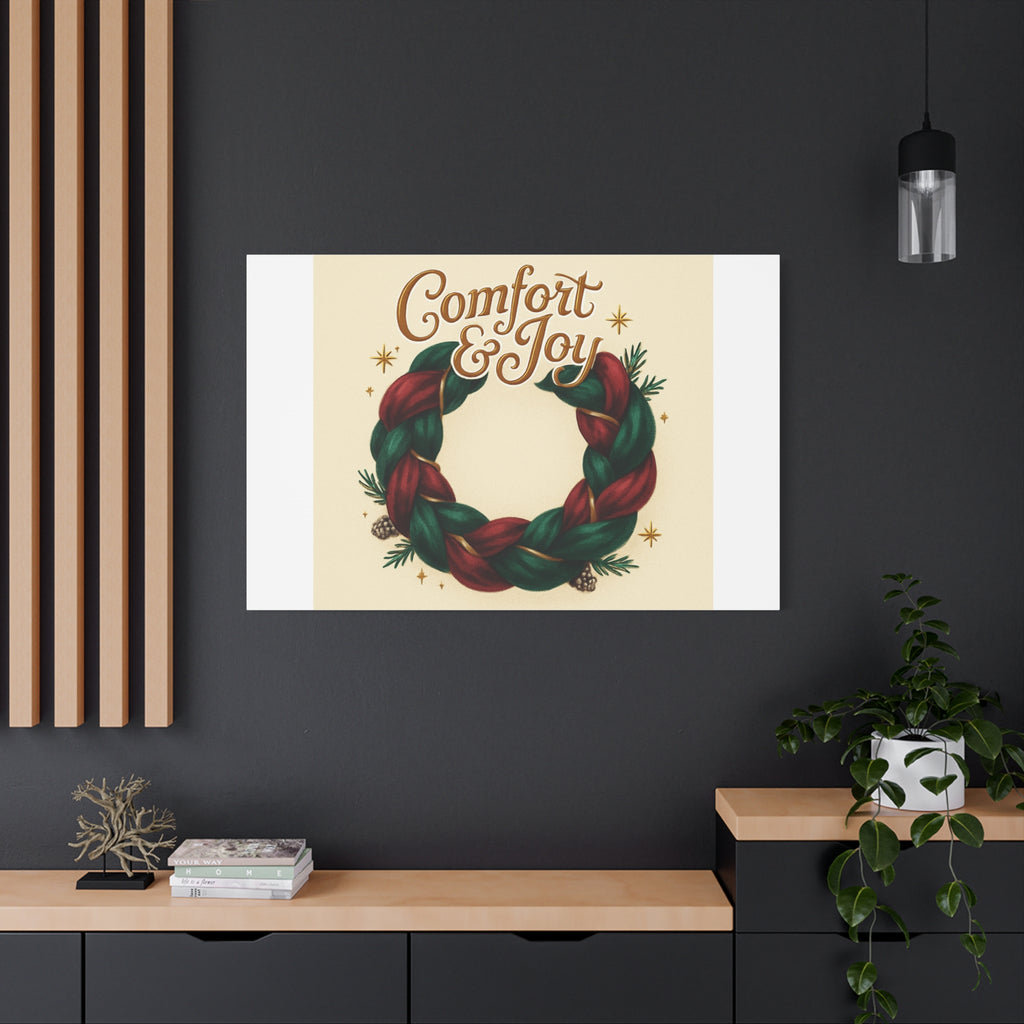 Christmas Wreath Canvas - "Comfort & Joy" Holiday Wall Art