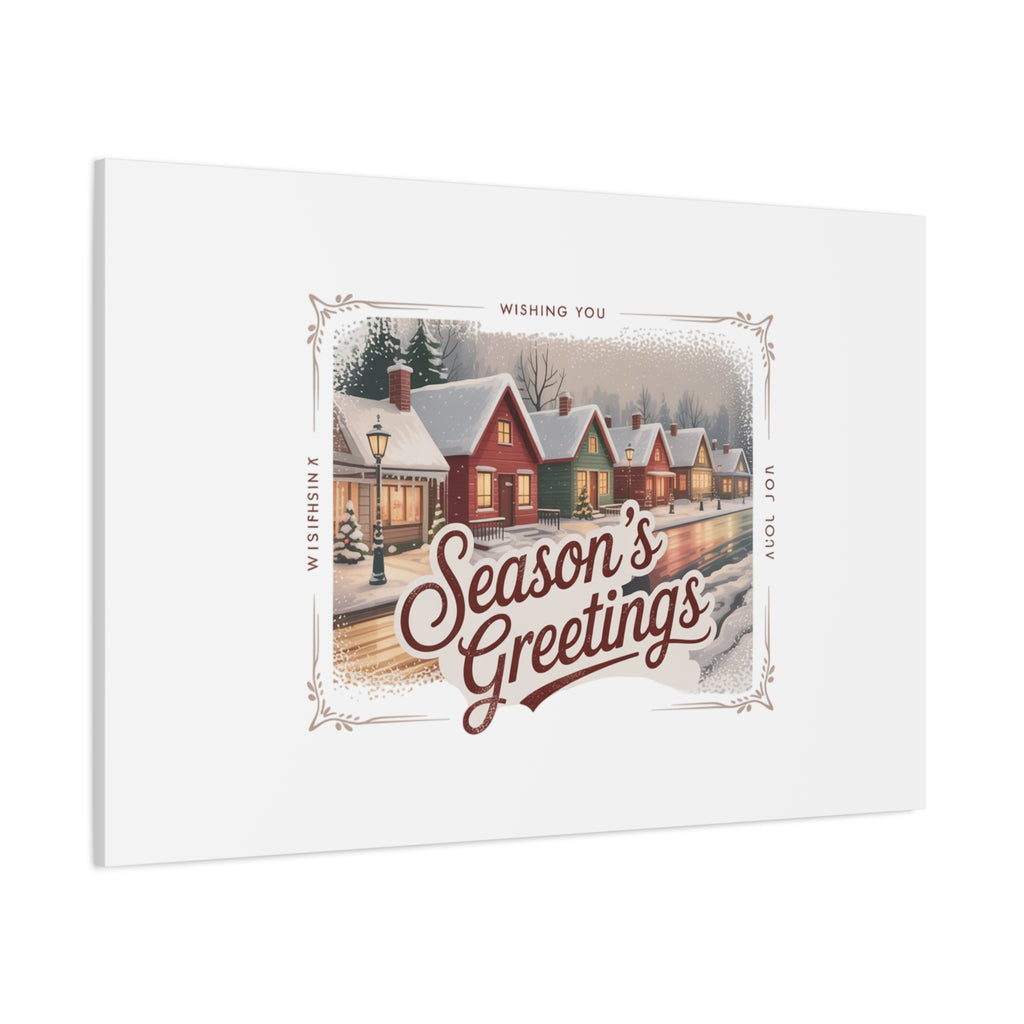 Season's Greetings Vintage Christmas Postcard Canvas | Retro Holiday Wall Art