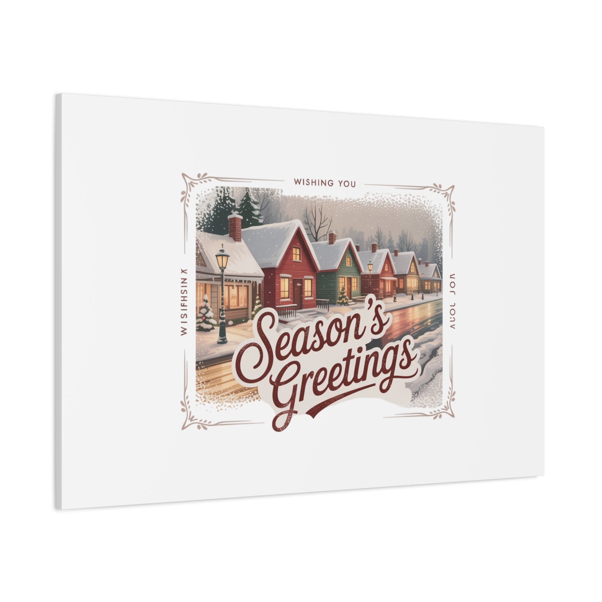Season's Greetings Vintage Christmas Postcard Canvas | Retro Holiday Wall Art