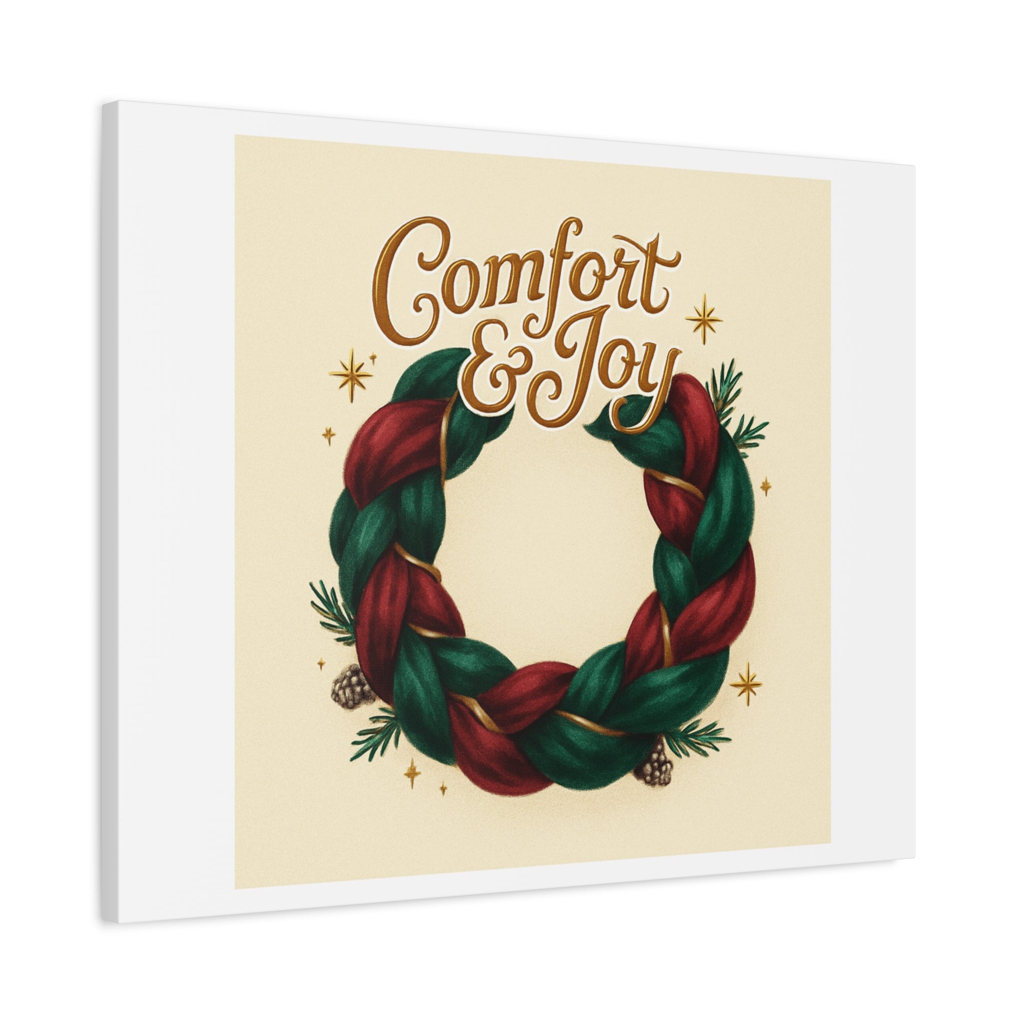 Christmas Wreath Canvas - "Comfort & Joy" Holiday Wall Art