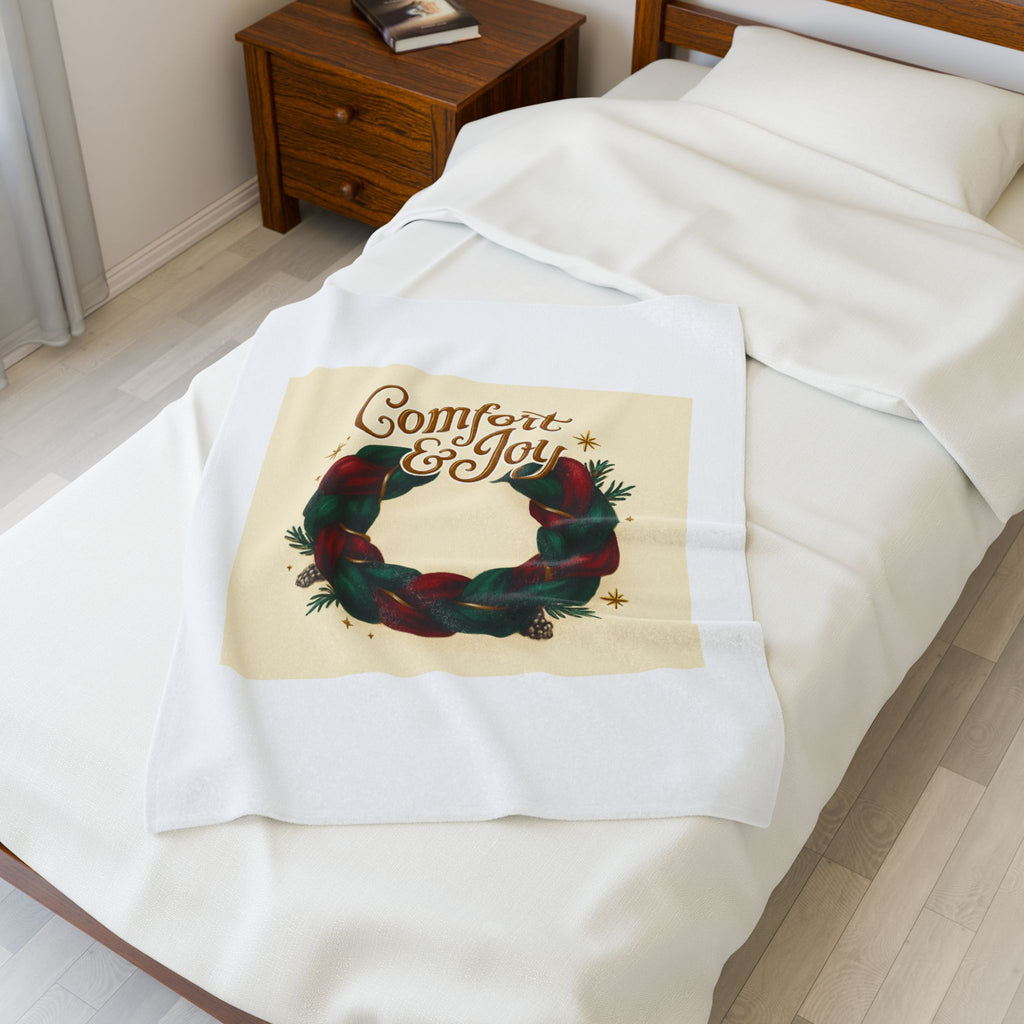 Comfort & Joy Wreath Velveteen Plush Blanket — Holiday Cozy Throw