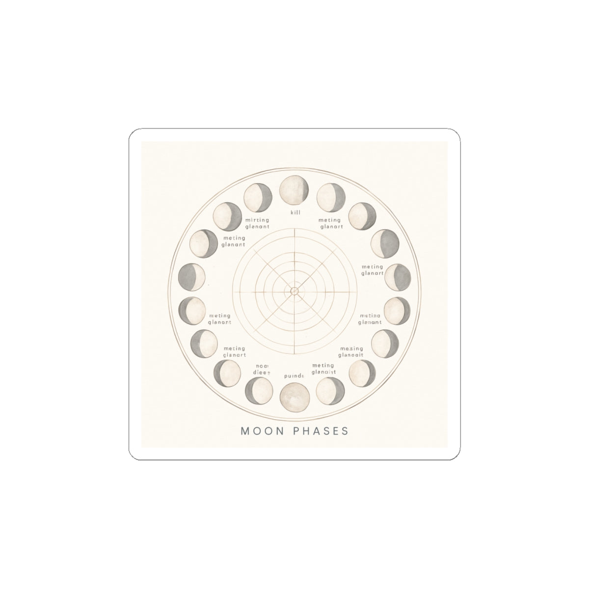 Moon Phases Kiss-Cut Sticker — Minimal Lunar Cycle Diagram for Planners, Journals & Laptops
