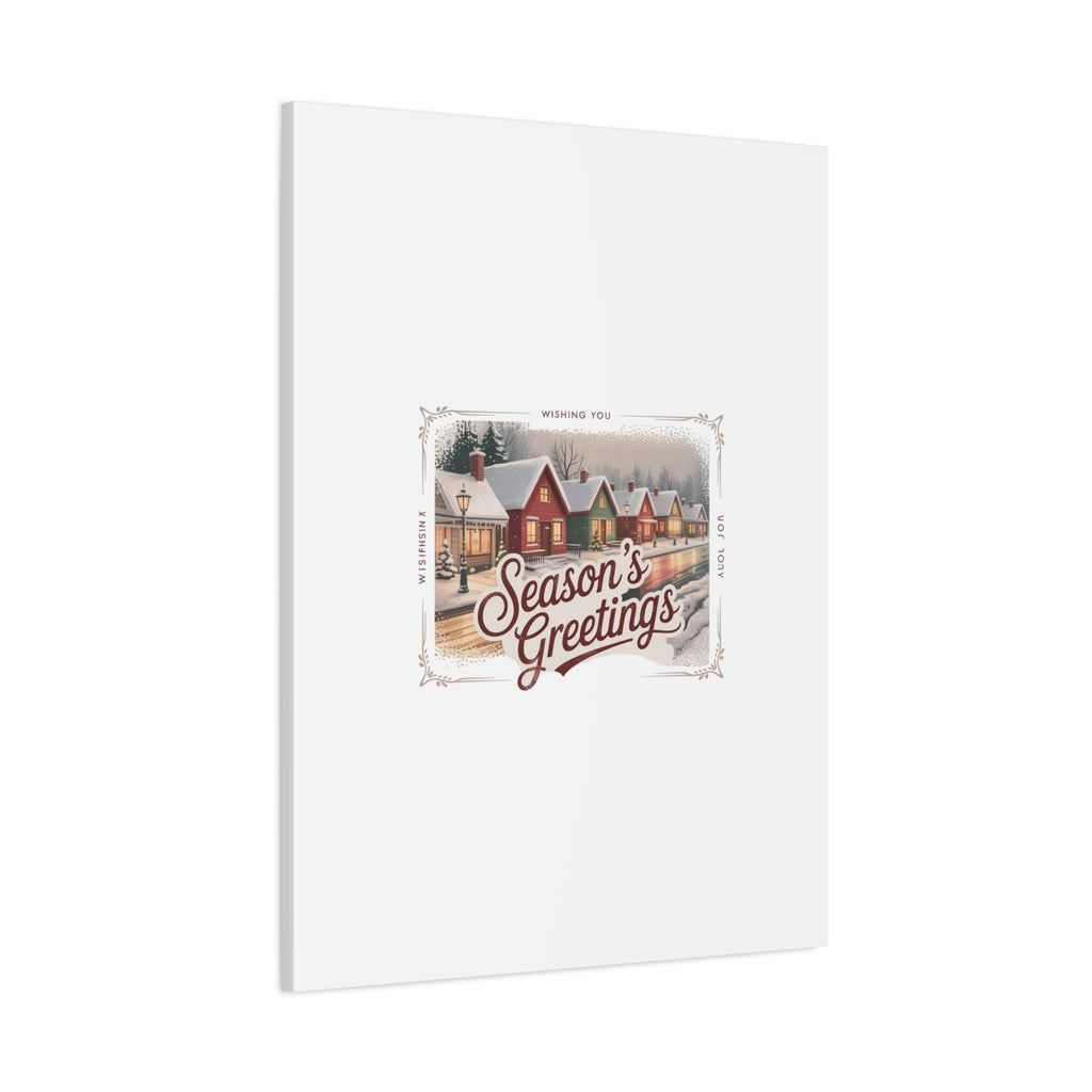 Season's Greetings Vintage Christmas Postcard Canvas | Retro Holiday Wall Art