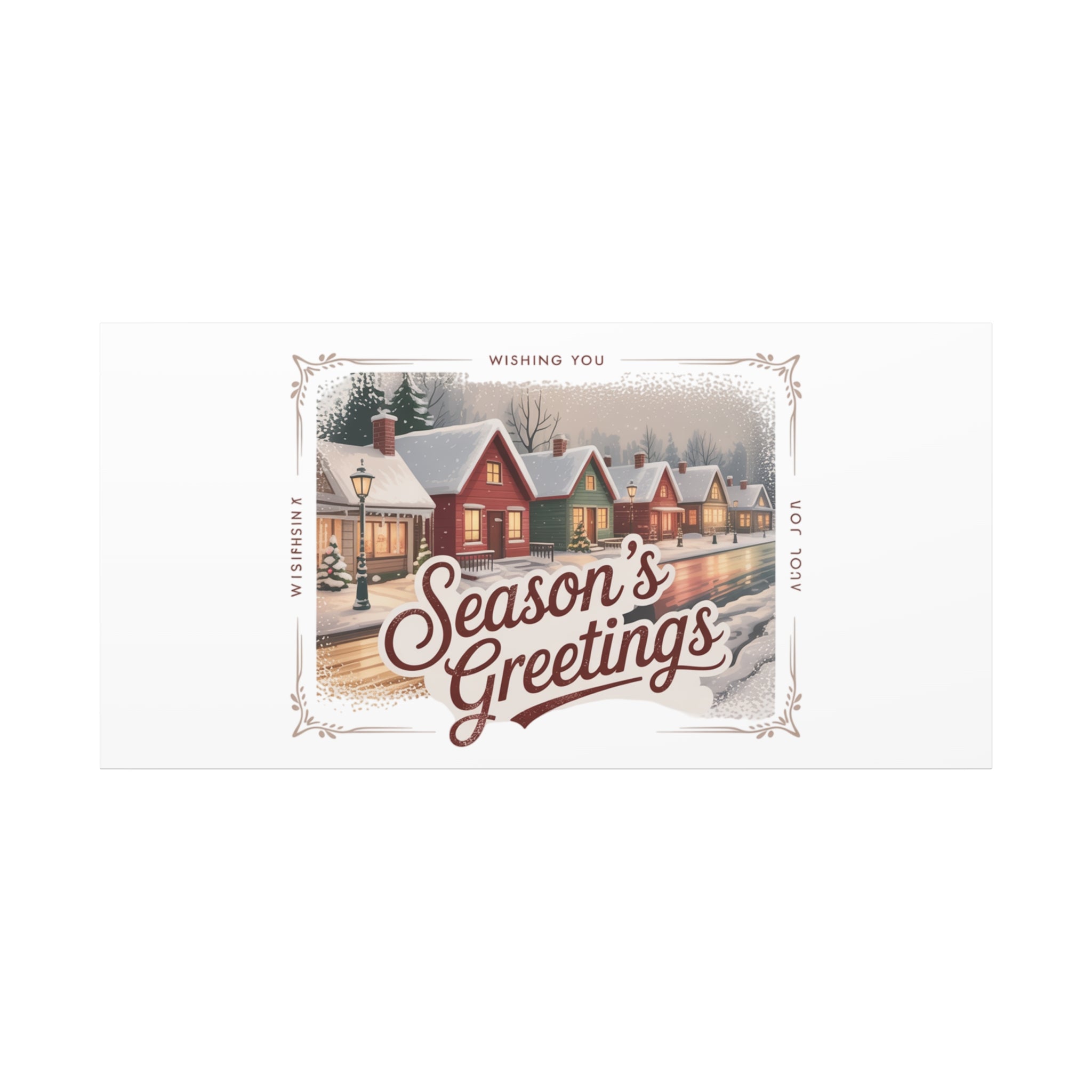 Season's Greetings Vintage Christmas Postcard Canvas | Retro Holiday Wall Art