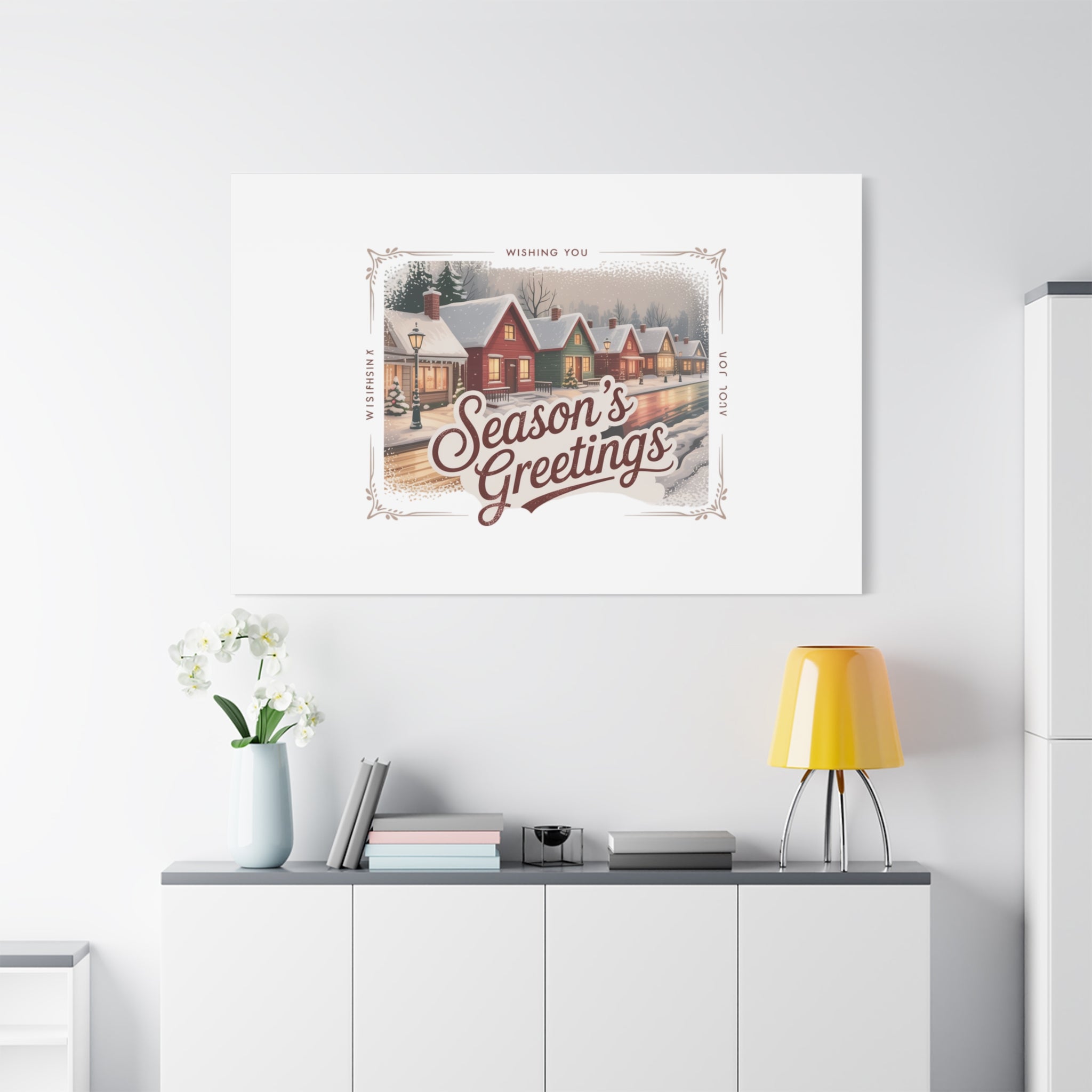 Season's Greetings Vintage Christmas Postcard Canvas | Retro Holiday Wall Art