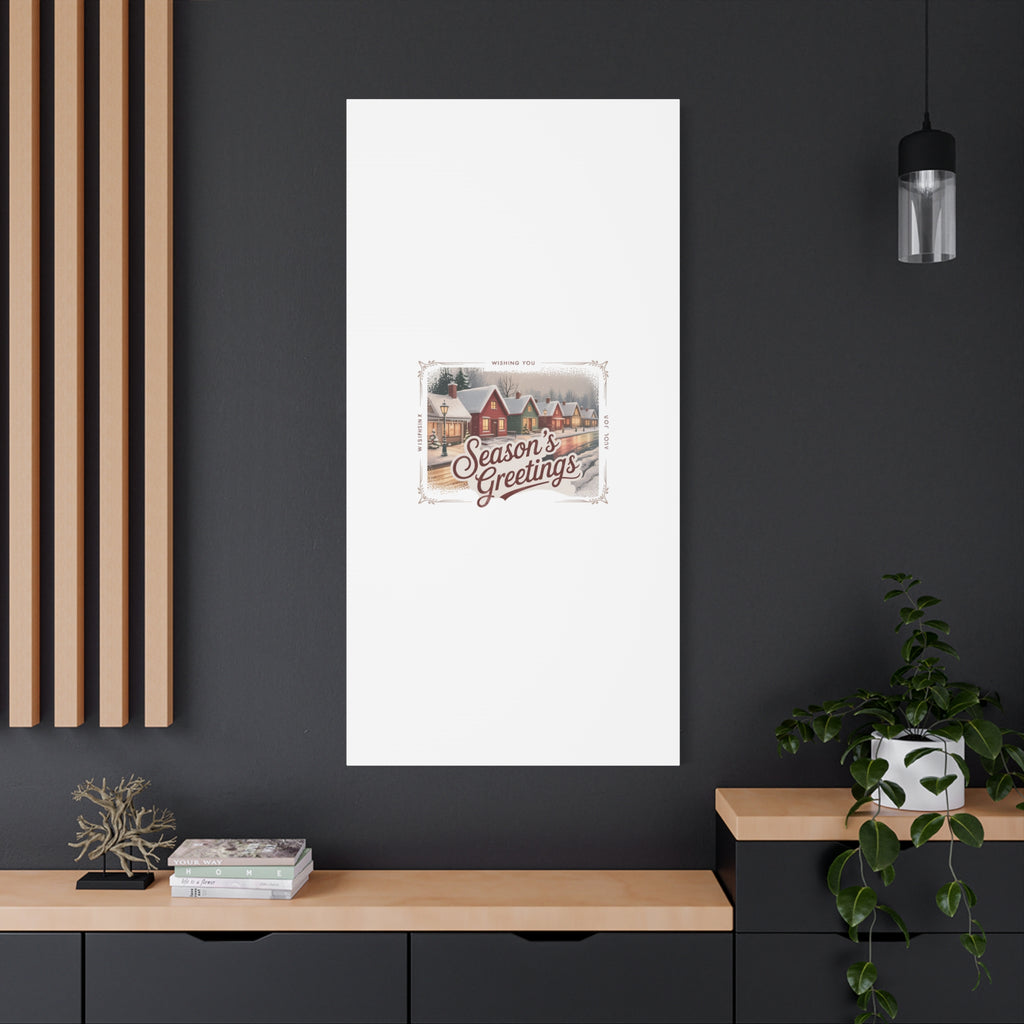 Season's Greetings Vintage Christmas Postcard Canvas | Retro Holiday Wall Art