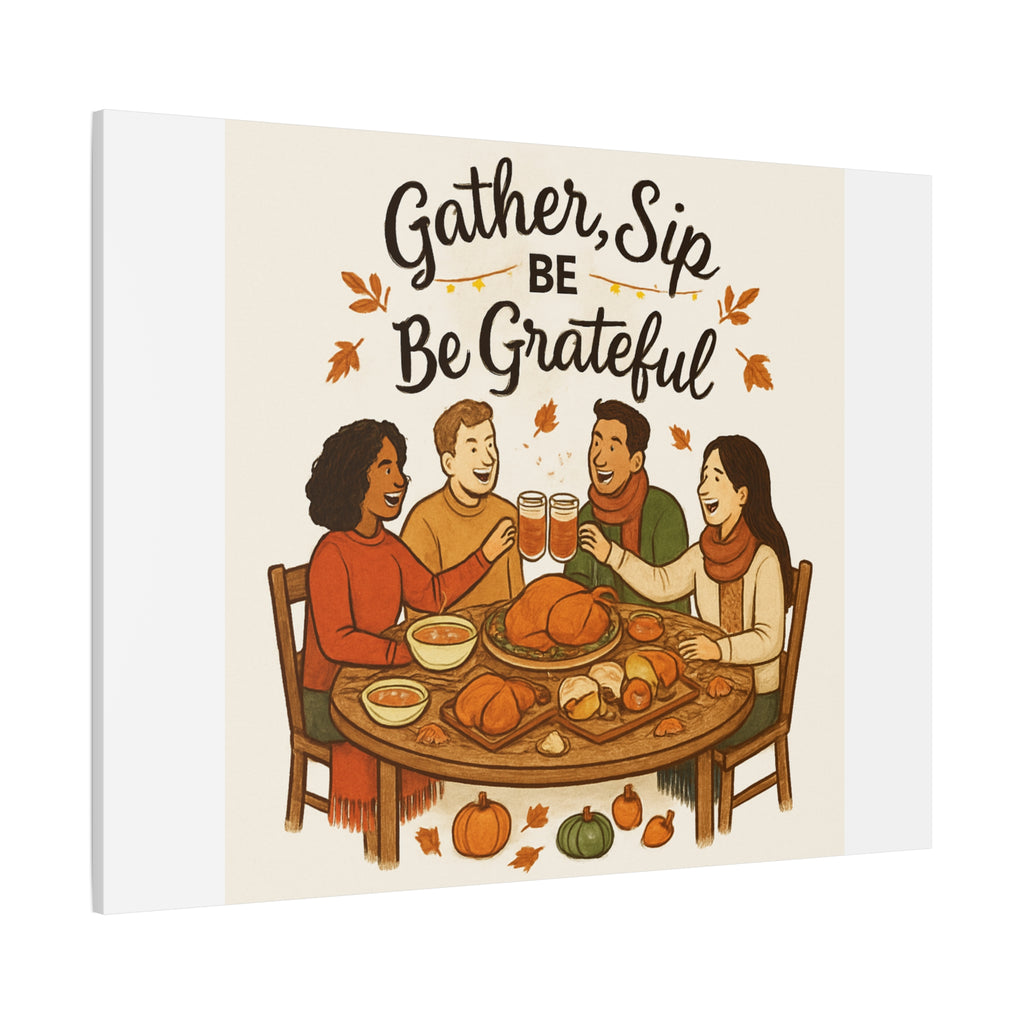 Gather, Sip, Be Grateful Canvas — Thanksgiving Wall Art
