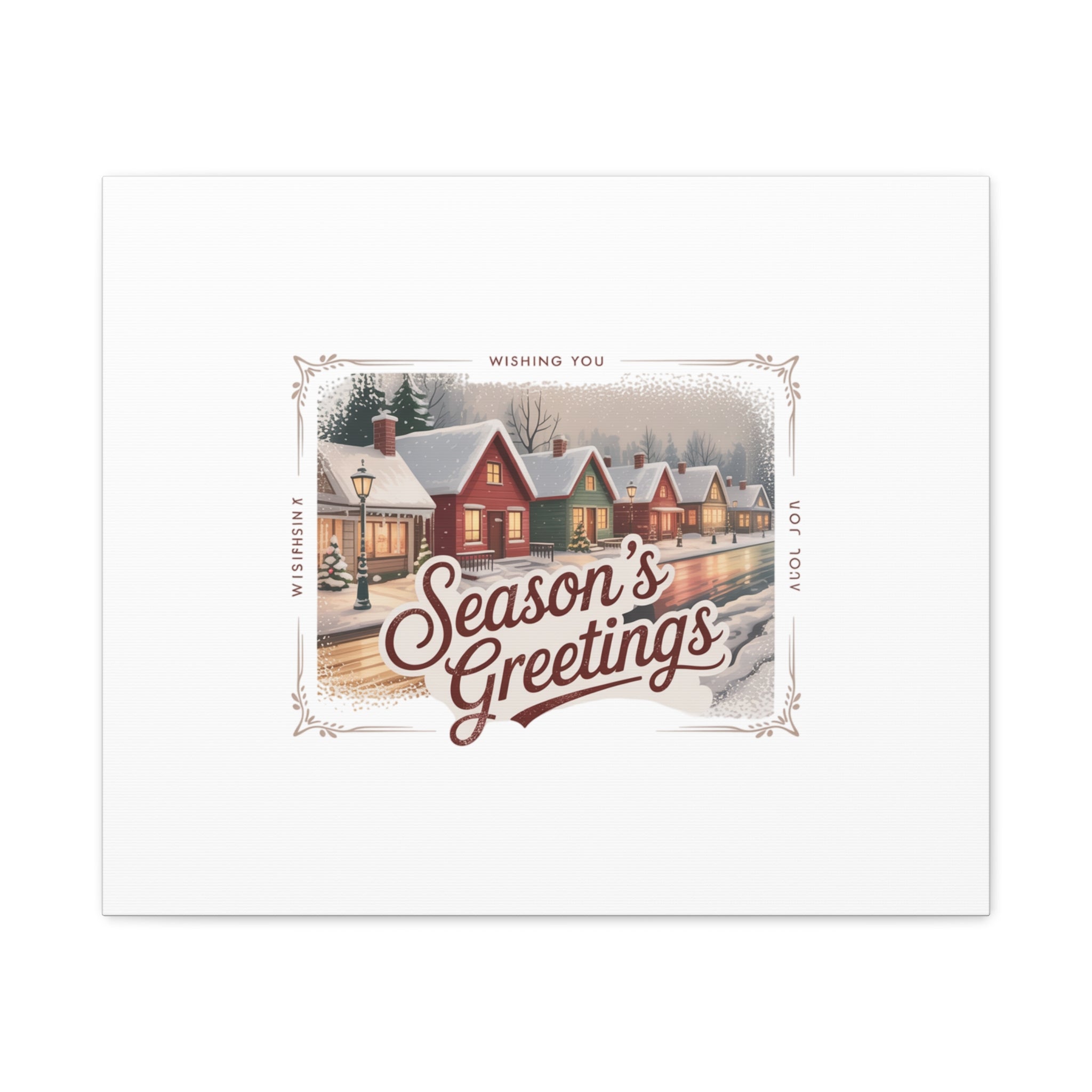 Season's Greetings Vintage Christmas Postcard Canvas | Retro Holiday Wall Art