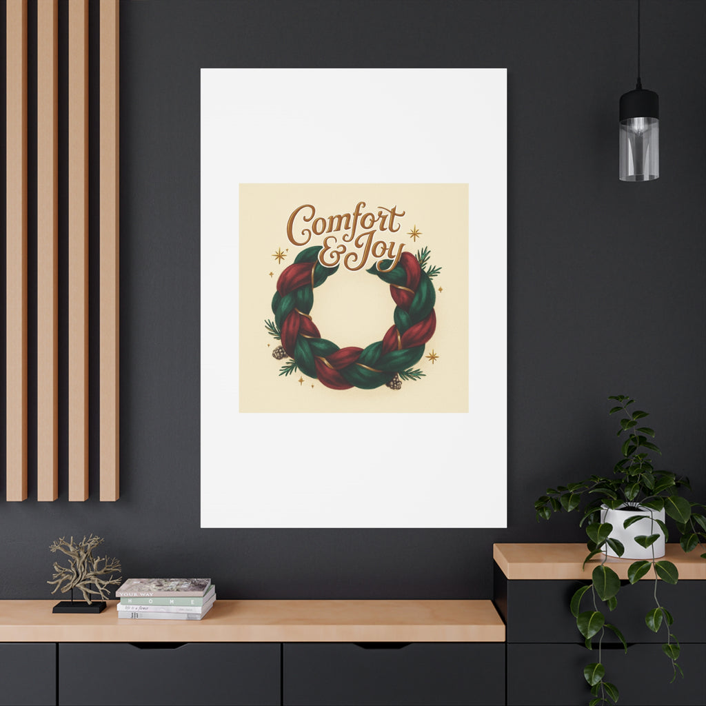 Christmas Wreath Canvas - "Comfort & Joy" Holiday Wall Art