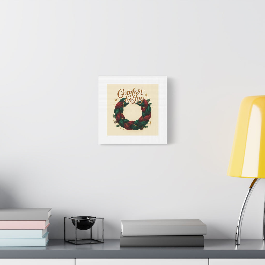 Christmas Wreath Canvas - "Comfort & Joy" Holiday Wall Art