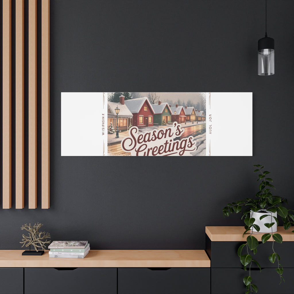 Season's Greetings Vintage Christmas Postcard Canvas | Retro Holiday Wall Art