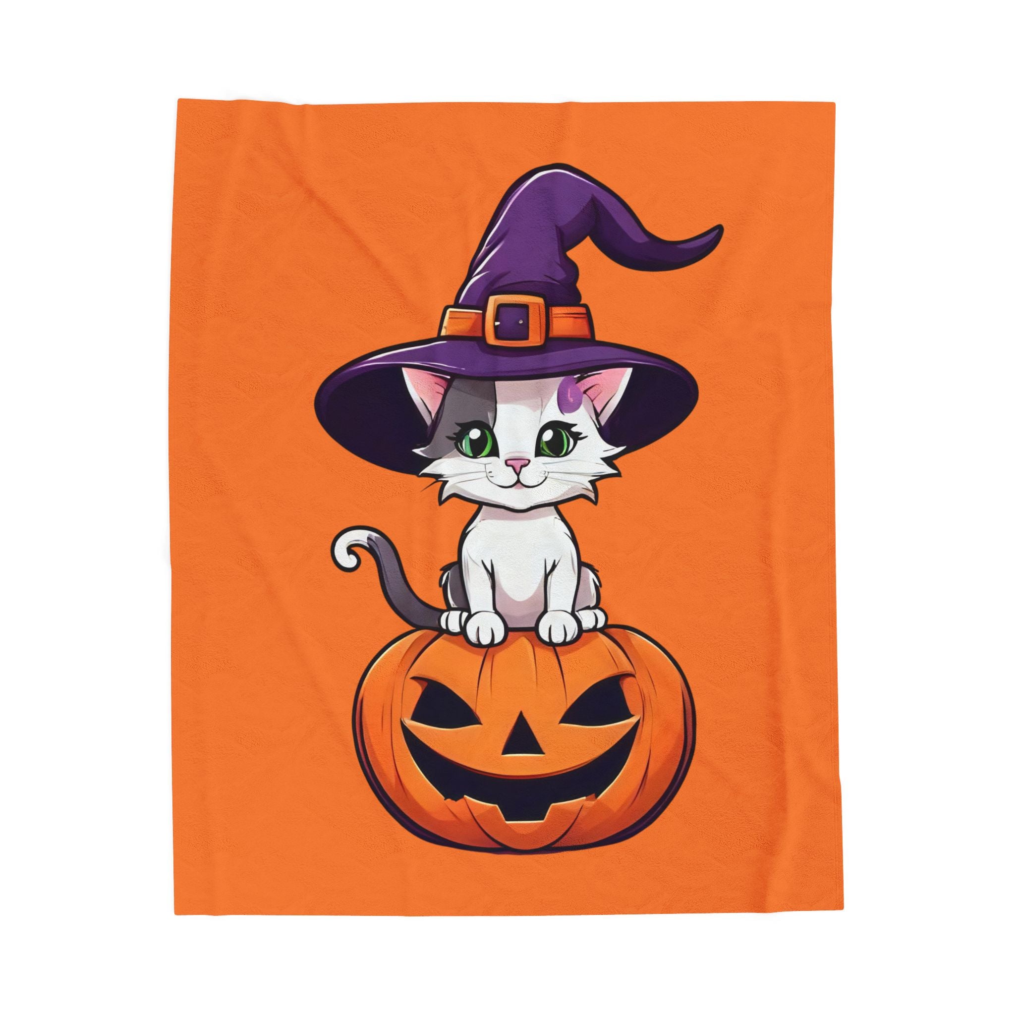 Halloween Cat Plush Blanket, Cozy Décor, Gift for Cat Lovers, Fall Home Essentials, Pumpkin Spice Vibes, Soft Throw