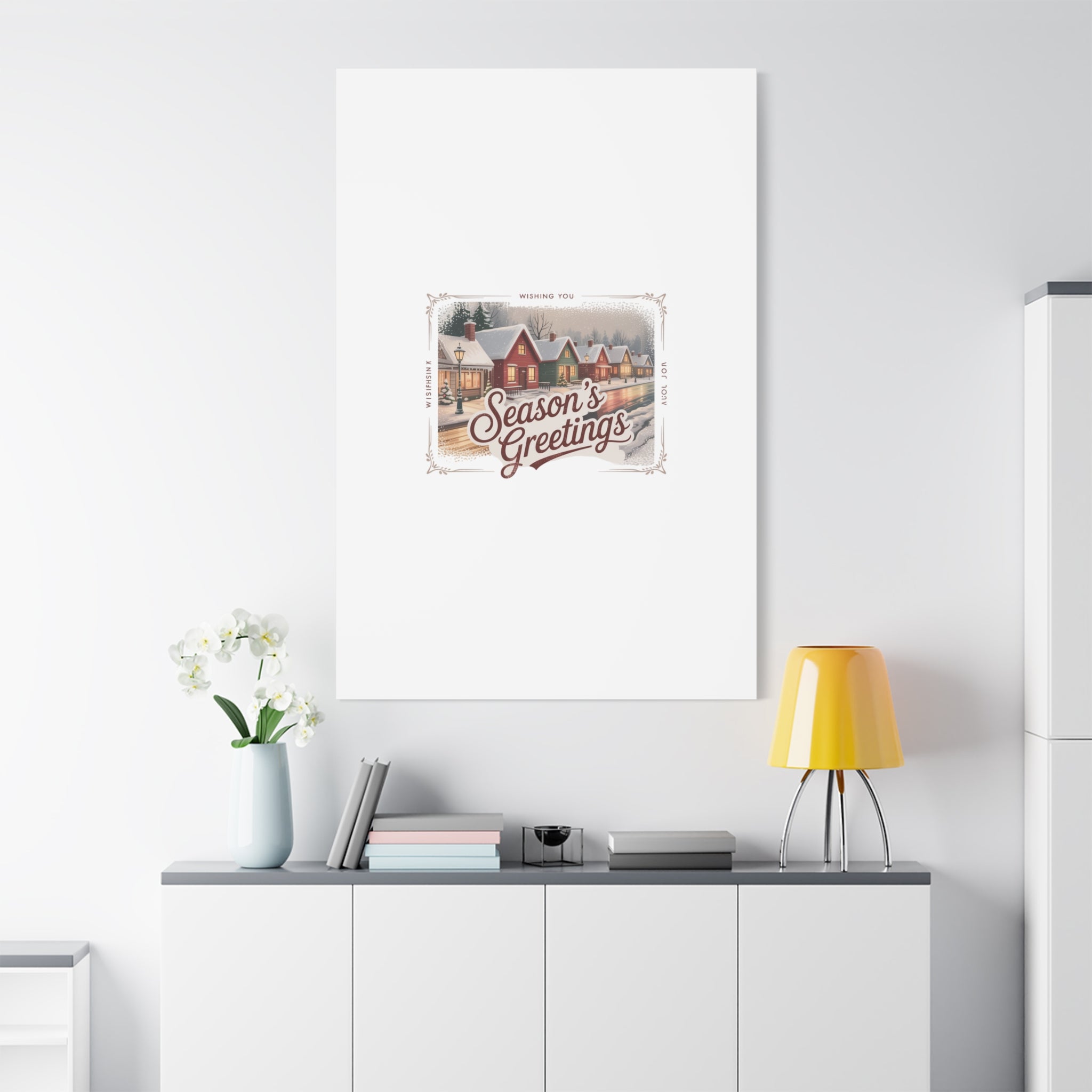 Season's Greetings Vintage Christmas Postcard Canvas | Retro Holiday Wall Art