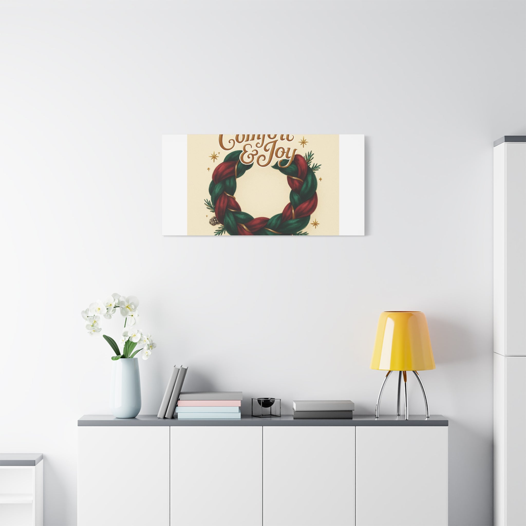 Christmas Wreath Canvas - "Comfort & Joy" Holiday Wall Art